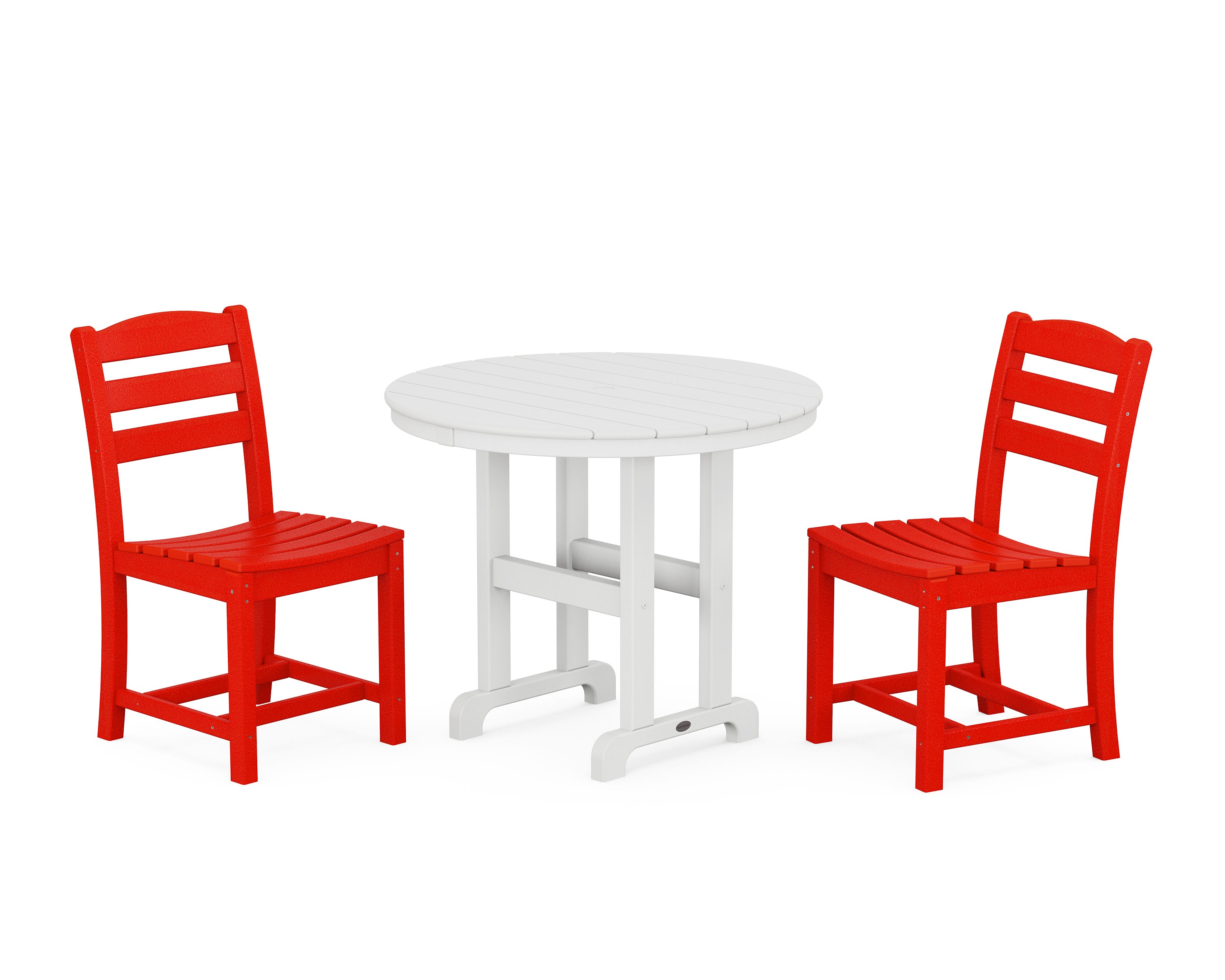 La Casa Caf Side Chair 3-Piece Round Dining Set in Sunset Red / White