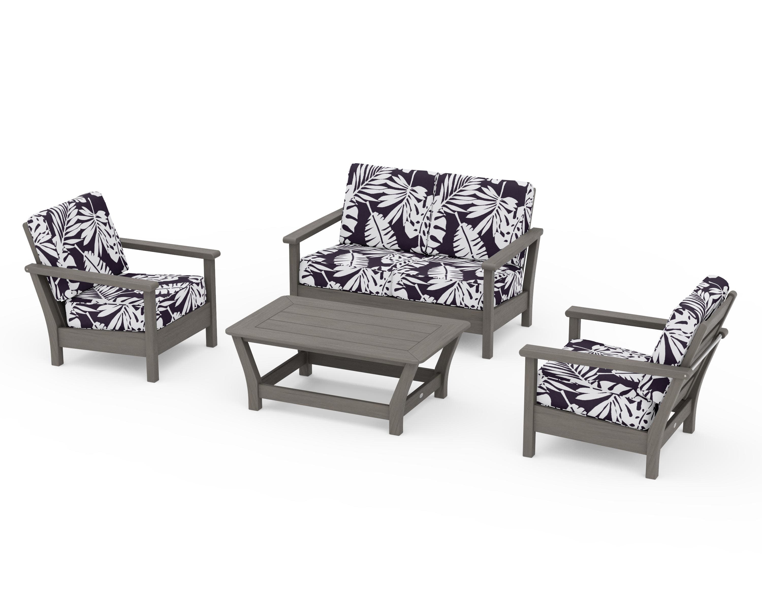 Harbour 4-Piece Deep Seating Set in Driftwood / Leaf Navy