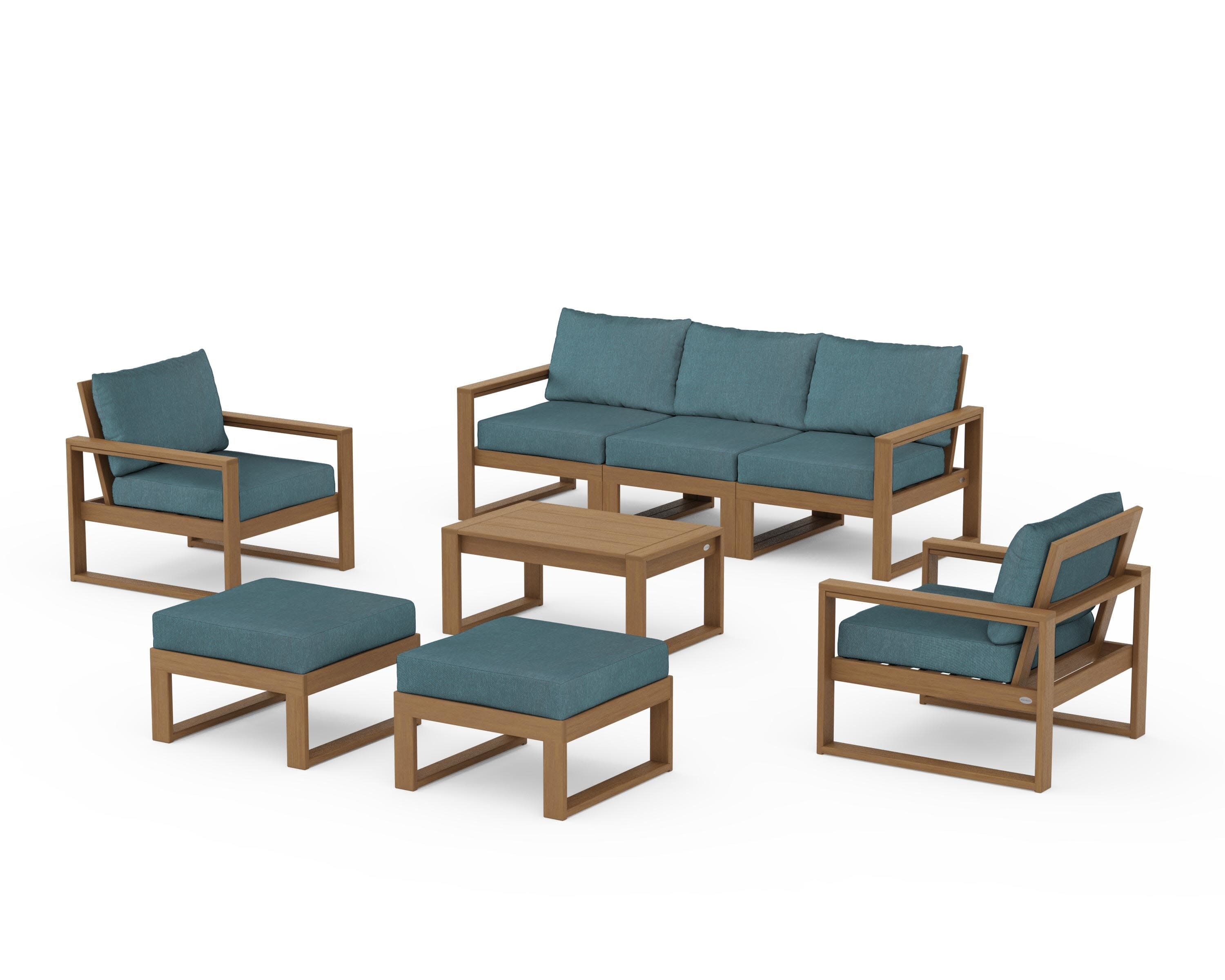 EDGE Sectional 8-Piece Lounge Sofa Set in Natural / Ocean Teal