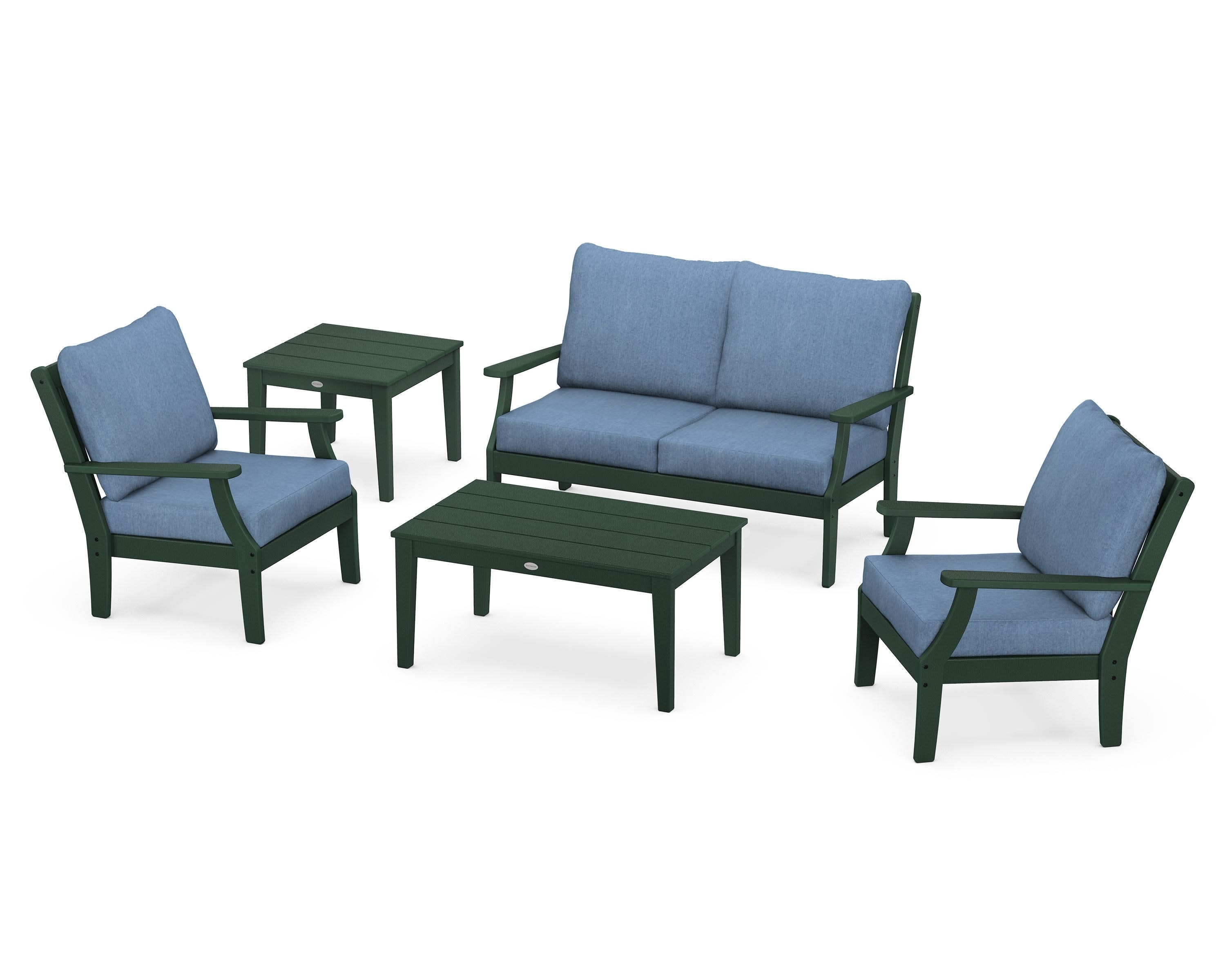 Braxton 5-Piece Deep Seating Set in Green / Sky Blue