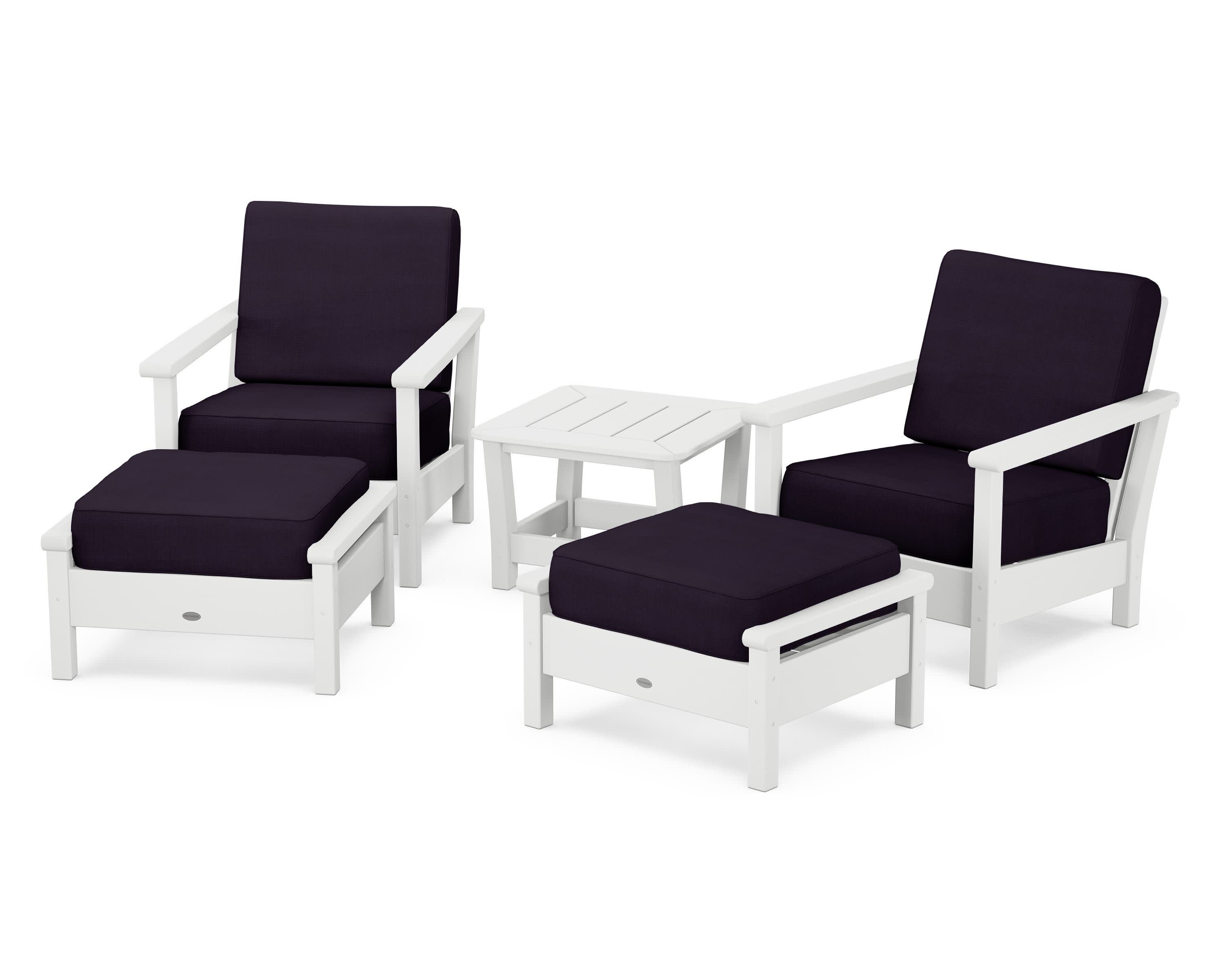 Harbour 5-Piece Deep Seating Chair Set in White / Navy Linen