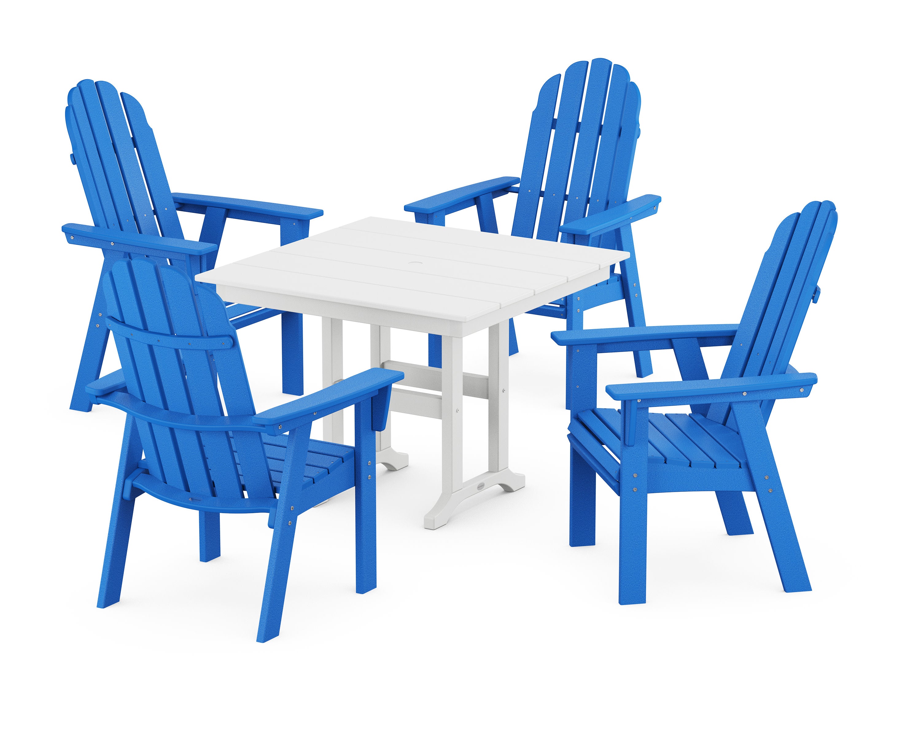 Vineyard Curveback Adirondack 5-Piece Farmhouse Dining Set in Pacific Blue / White