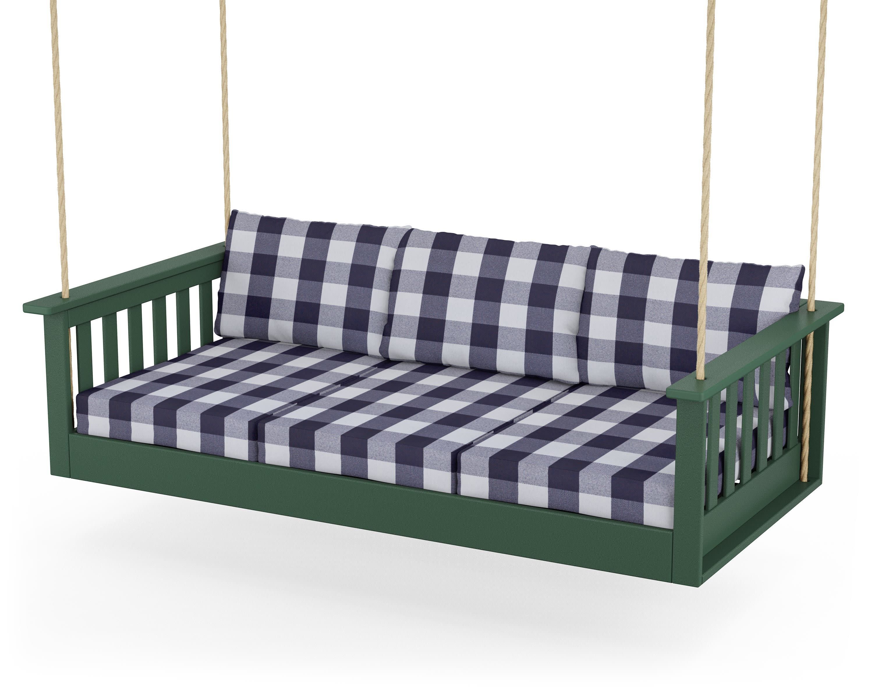 Vineyard Daybed Swing in Green / Buffalo Plaid Navy