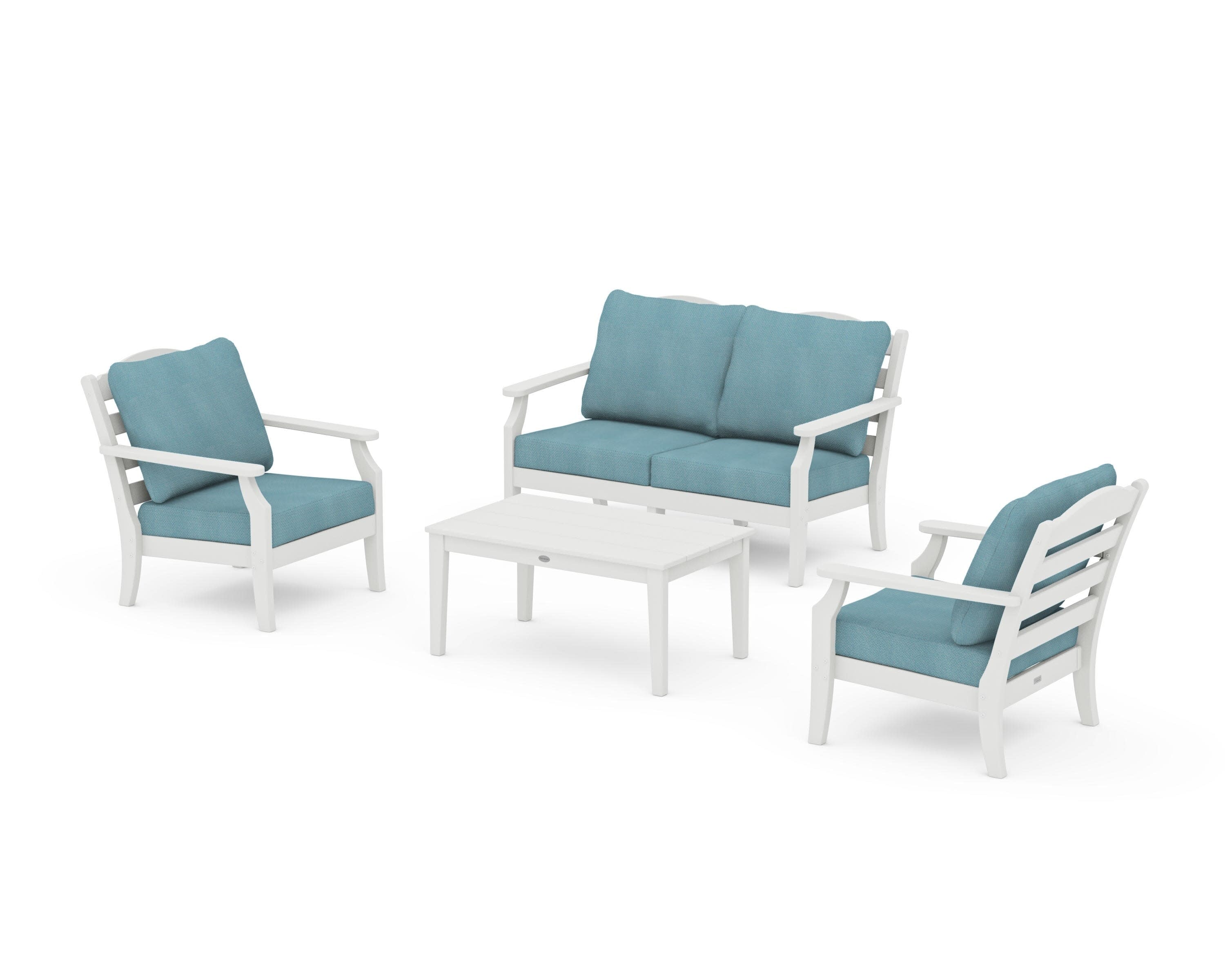 Savannah 4-Piece Deep Seating Set with Loveseat in Vintage White / Lattice Sky Blue
