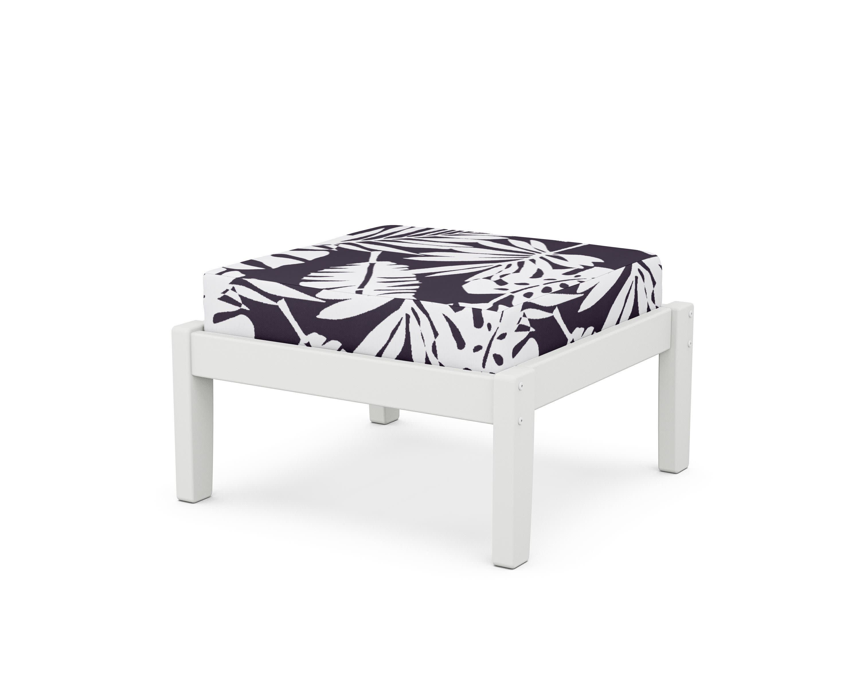 Deep Seating Ottoman in White / Leaf Navy