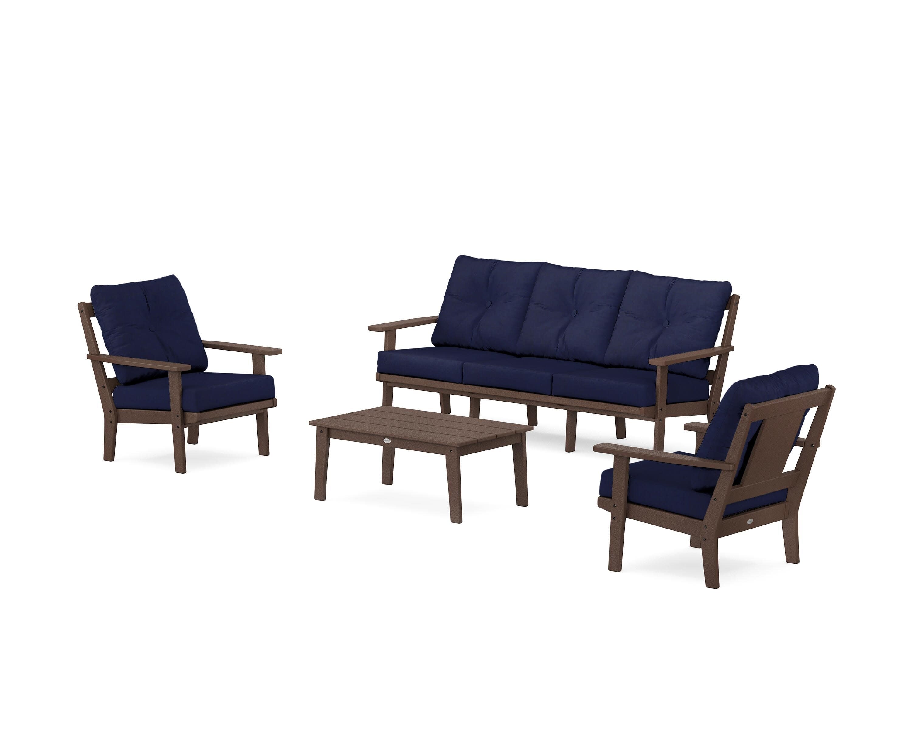 Prairie 4-Piece Deep Seating Set with Sofa in Mahogany / Navy