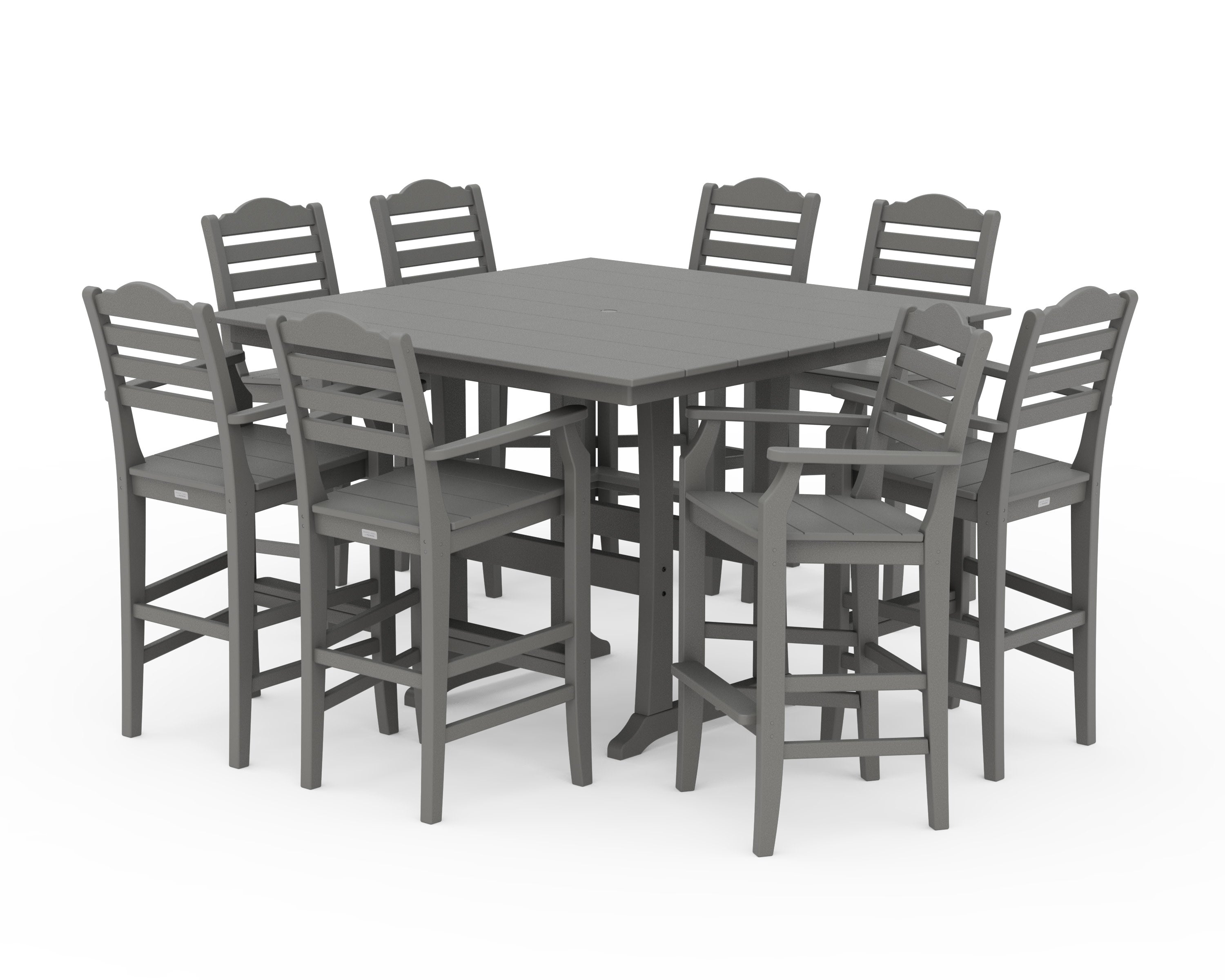 Savannah 9-Piece Square Farmhouse Bar Set with Trestle Legs in Slate Grey