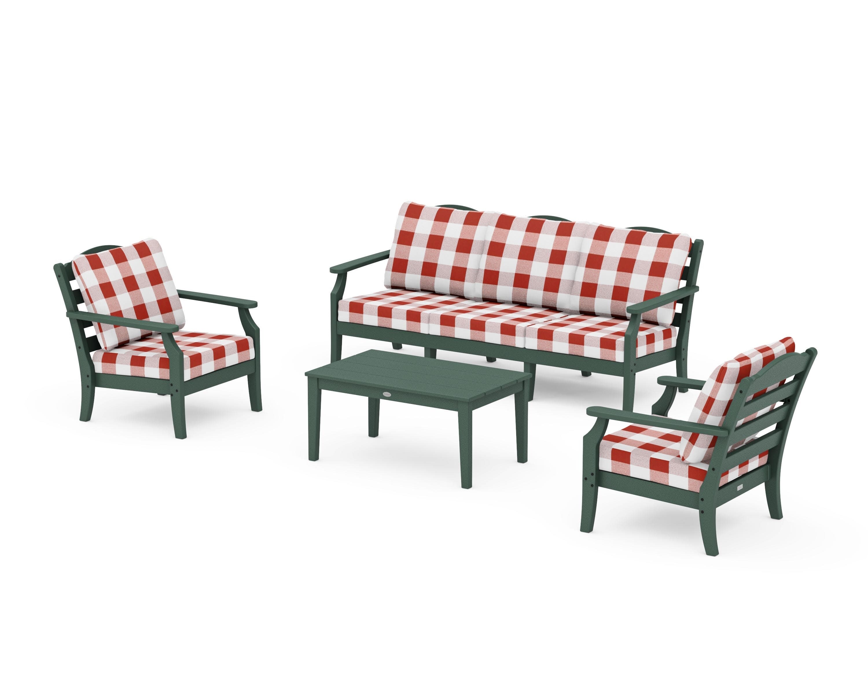 Savannah 4-Piece Deep Seating Set with Sofa in Green / Buffalo Plaid Crimson