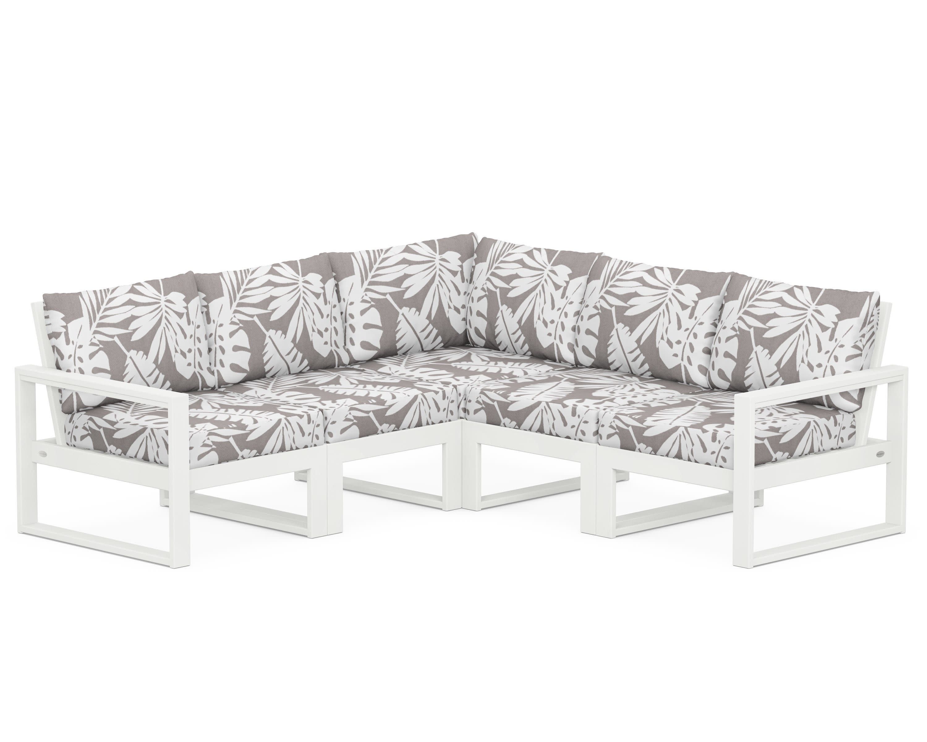EDGE 5-Piece Modular Deep Seating Set in Vintage White / Leaf Grey Mist
