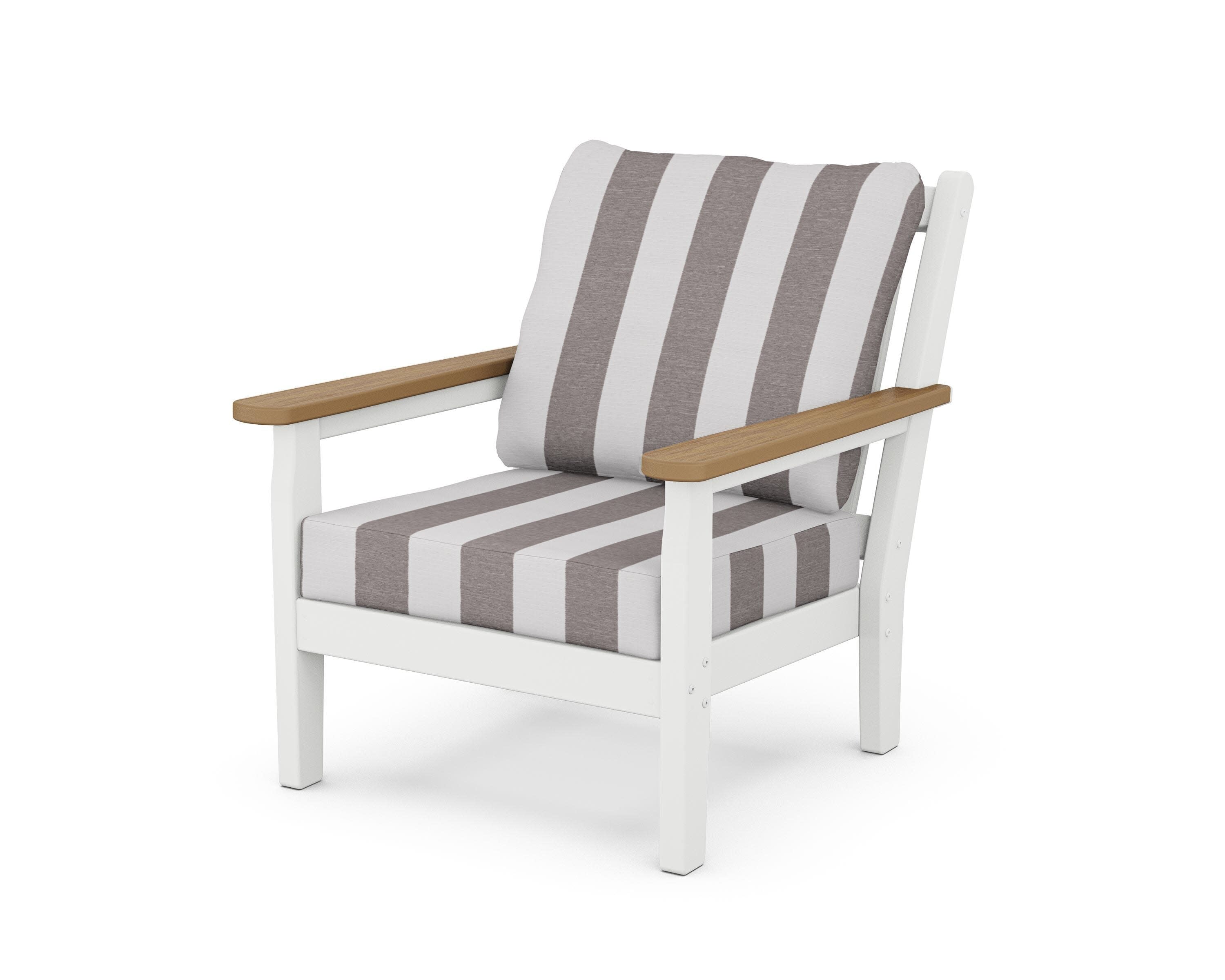 Chippendale Deep Seating Chair in White / Natural / Cabana Stripe Grey Mist