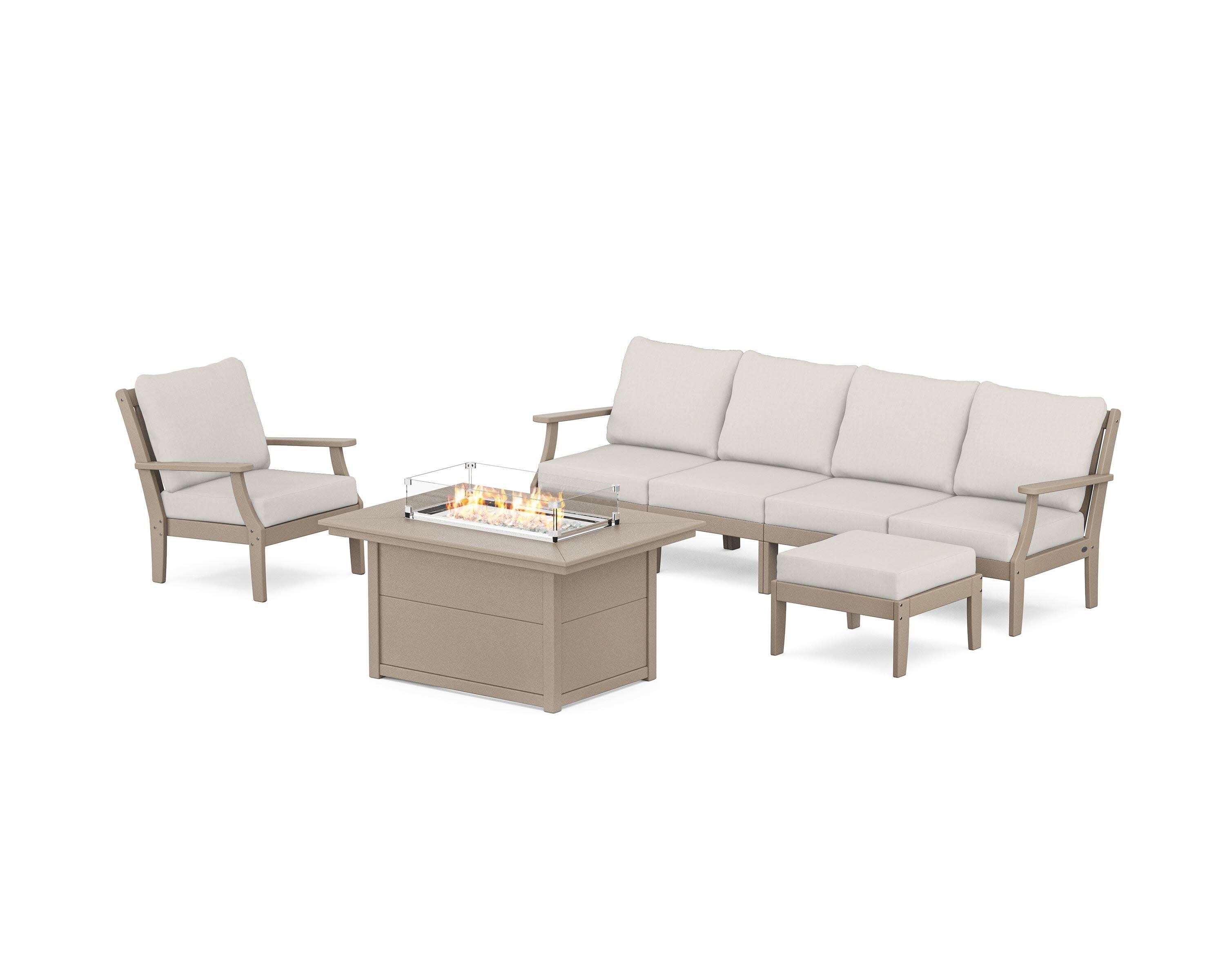 Braxton Sectional Lounge and Fire Pit Set in Vintage Sahara / Cast Ash