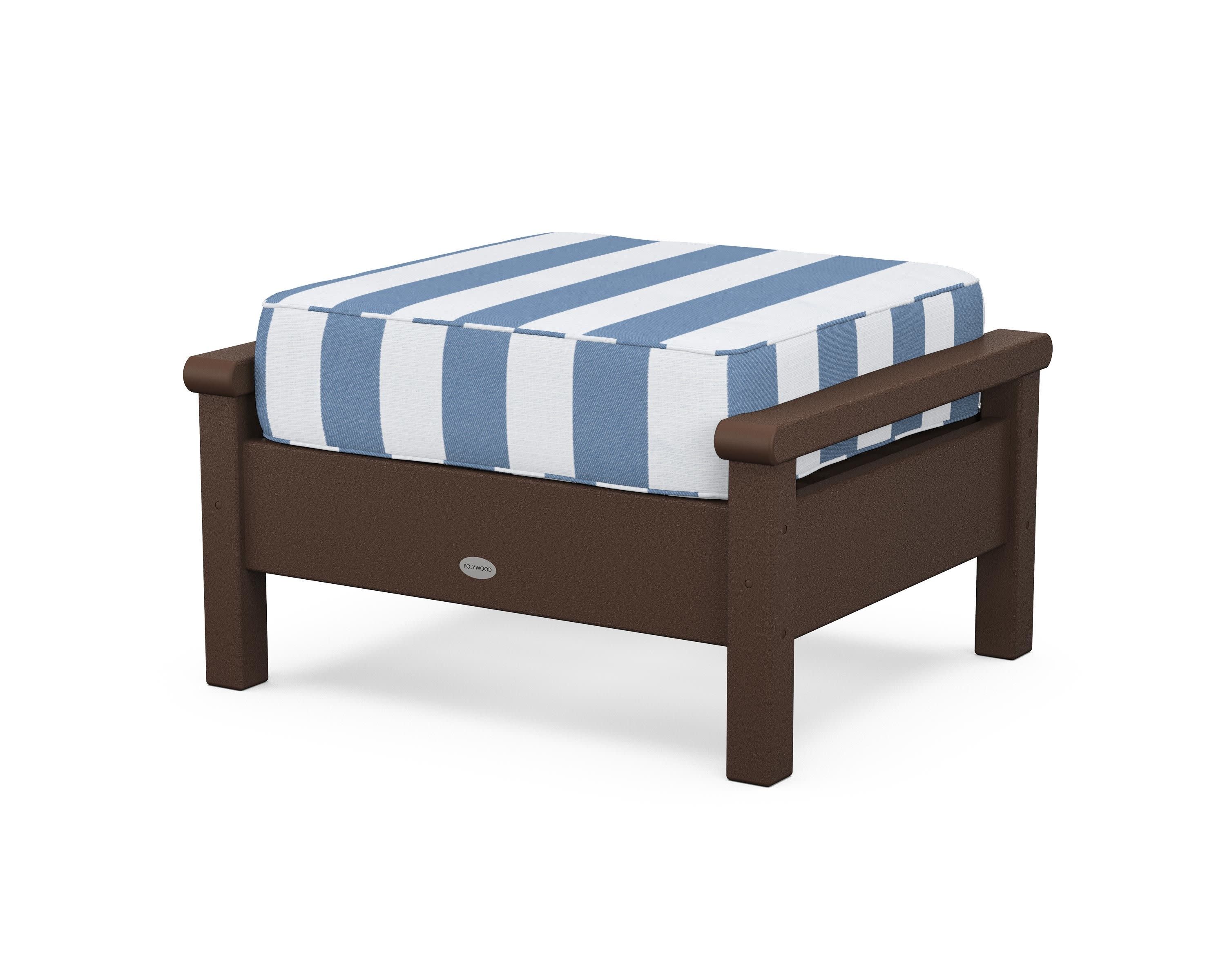 Harbour Deep Seating Ottoman in Mahogany / Cabana Stripe Sky Blue