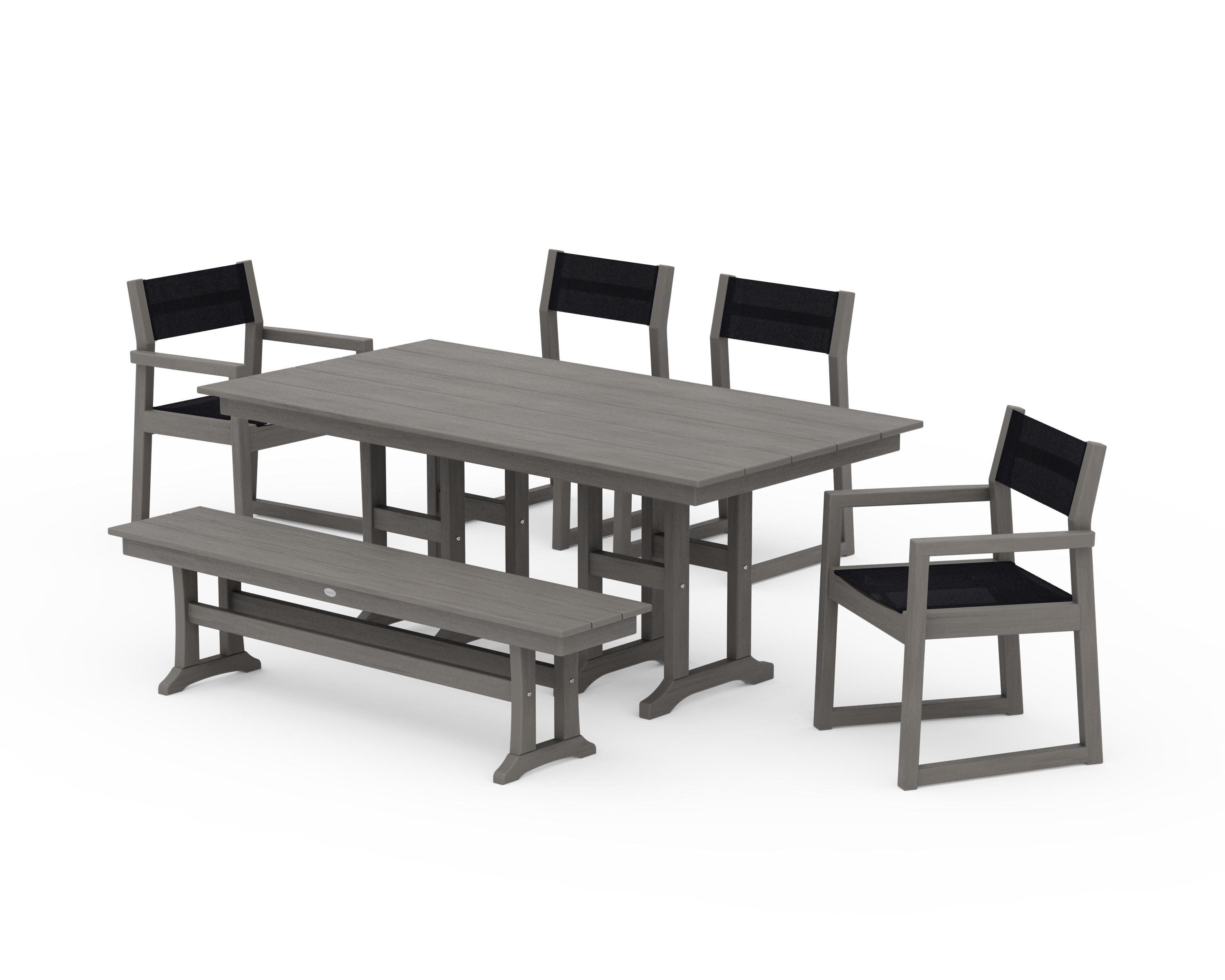 EDGE Sling 6-Piece Farmhouse Dining Set in Driftwood / Black Sling