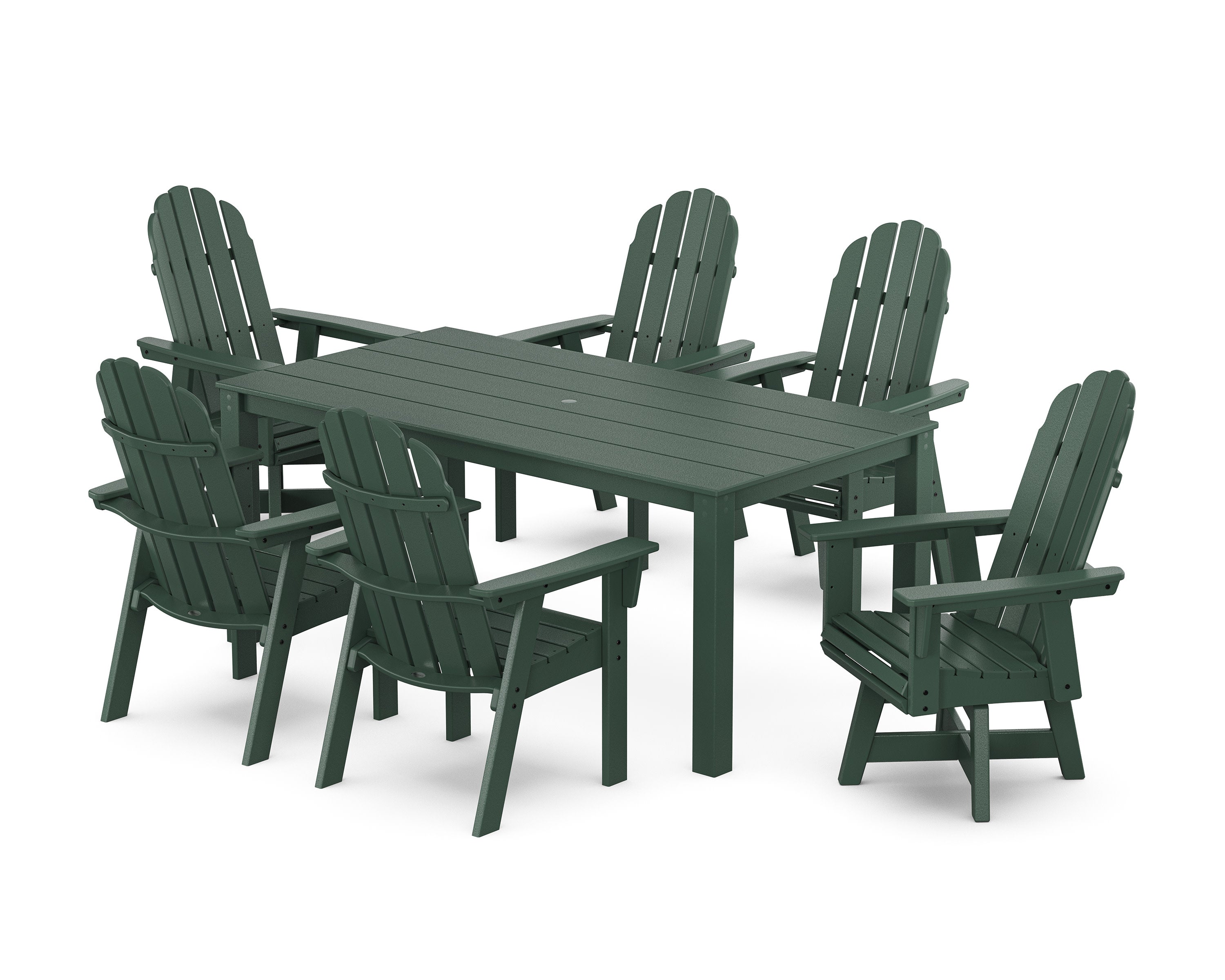 Vineyard Curveback Adirondack 7-Piece Parsons Swivel Dining Set in Green