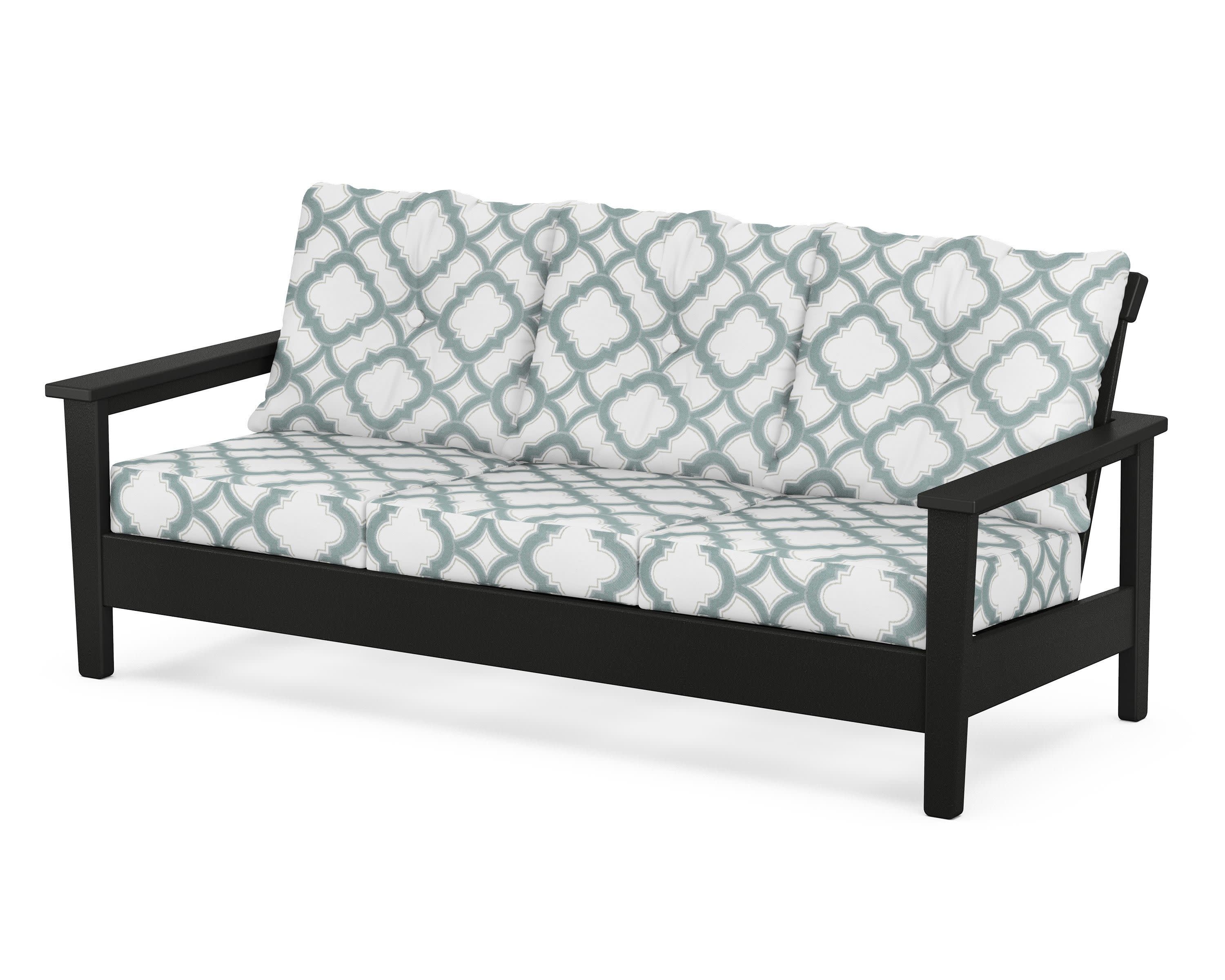 Prescott Deep Seating Sofa in Black / Trellis Glacier Spa