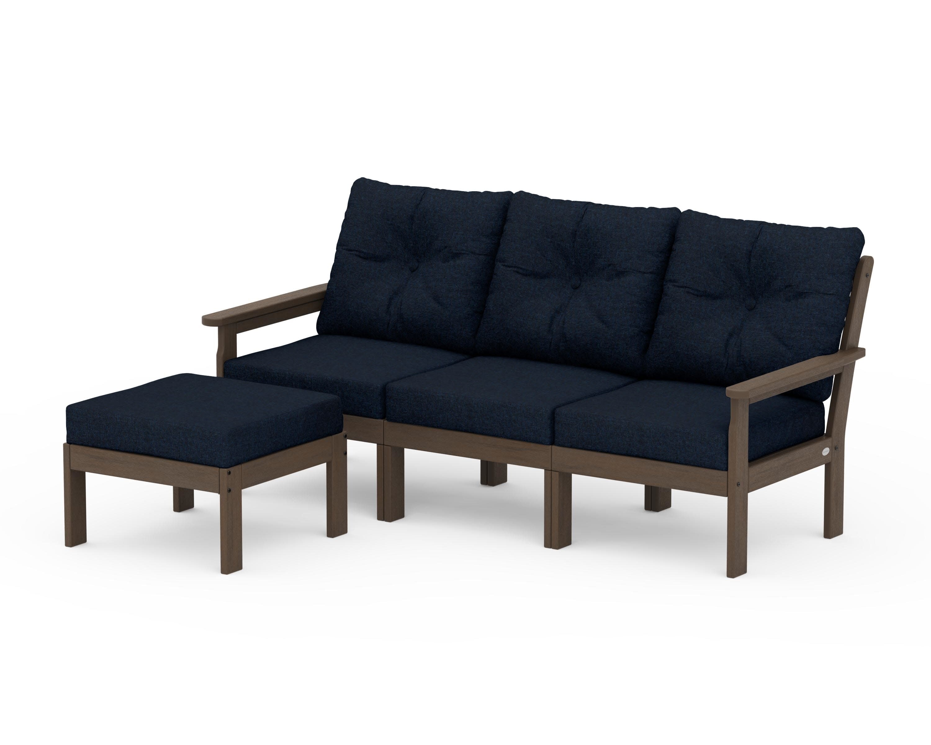 Vineyard 4-Piece Sectional with Ottoman in Kona / Marine Indigo