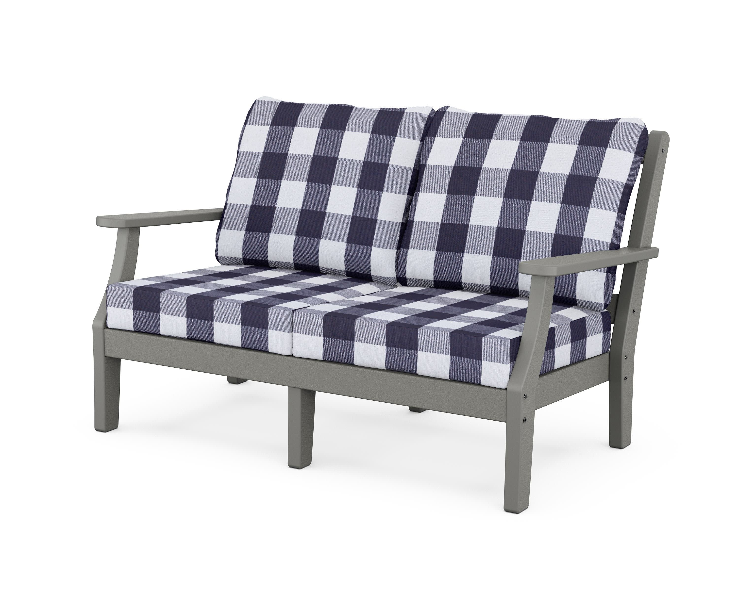 Chinoiserie Deep Seating Loveseat in Slate Grey / Buffalo Plaid Navy