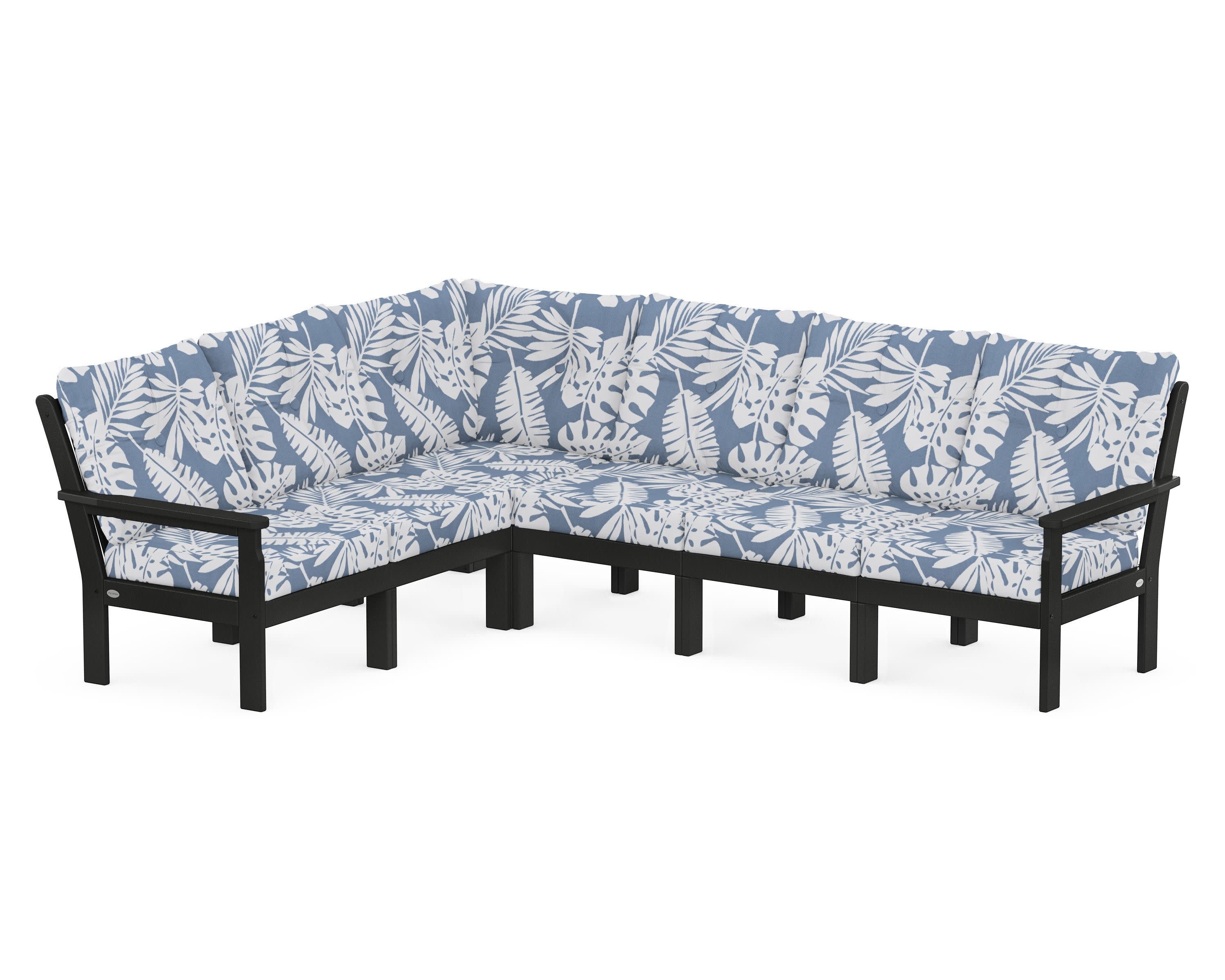 Vineyard 6-Piece Sectional in Black / Leaf Sky Blue