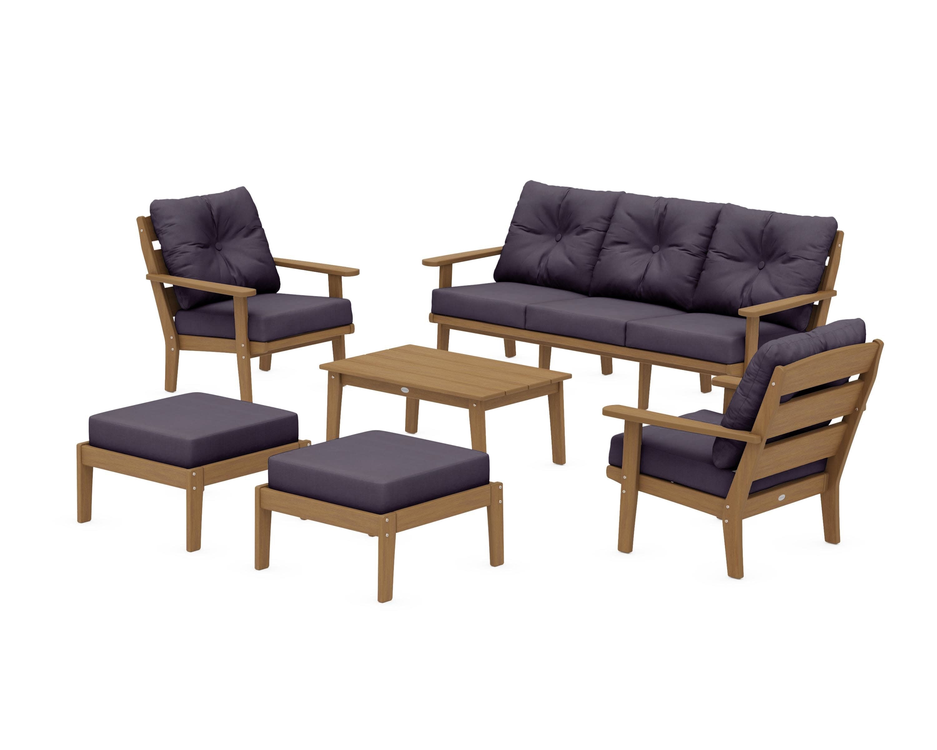 Lakeside 6-Piece Lounge Sofa Set in Natural / Navy Linen