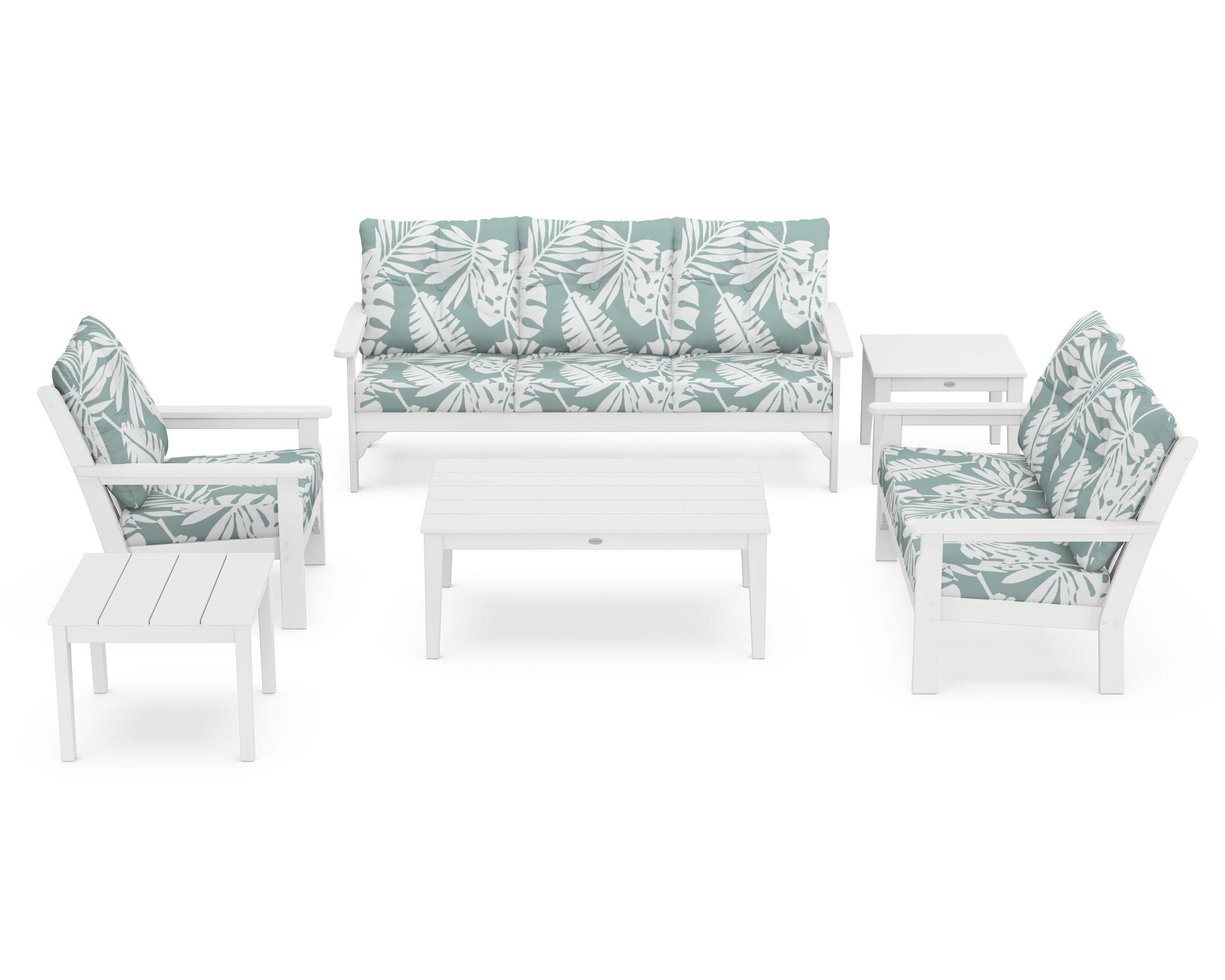 Vineyard 6-Piece Deep Seating Set in White / Leaf Glacier Spa
