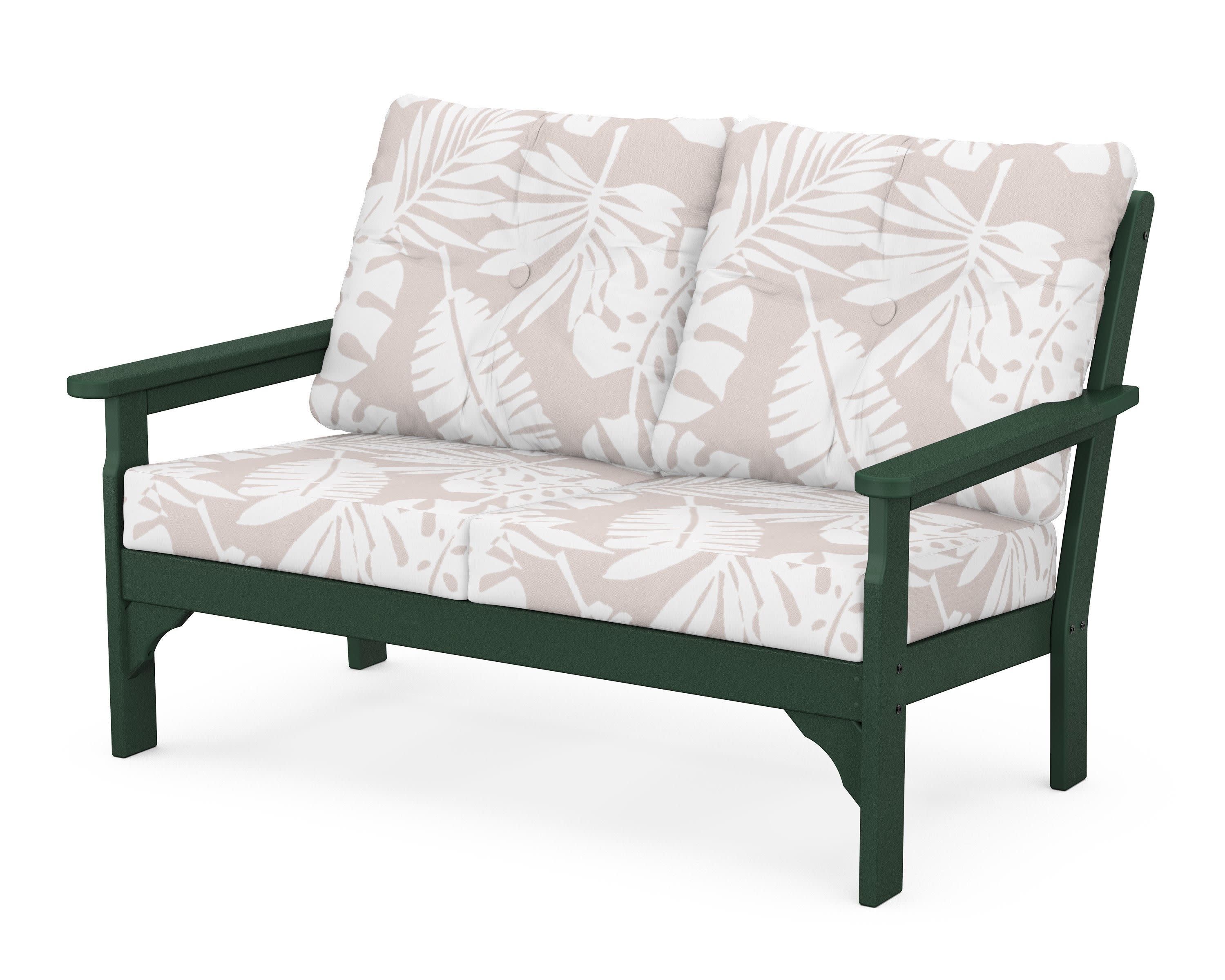 Vineyard Deep Seating Loveseat in Green / Leaf Dune Burlap