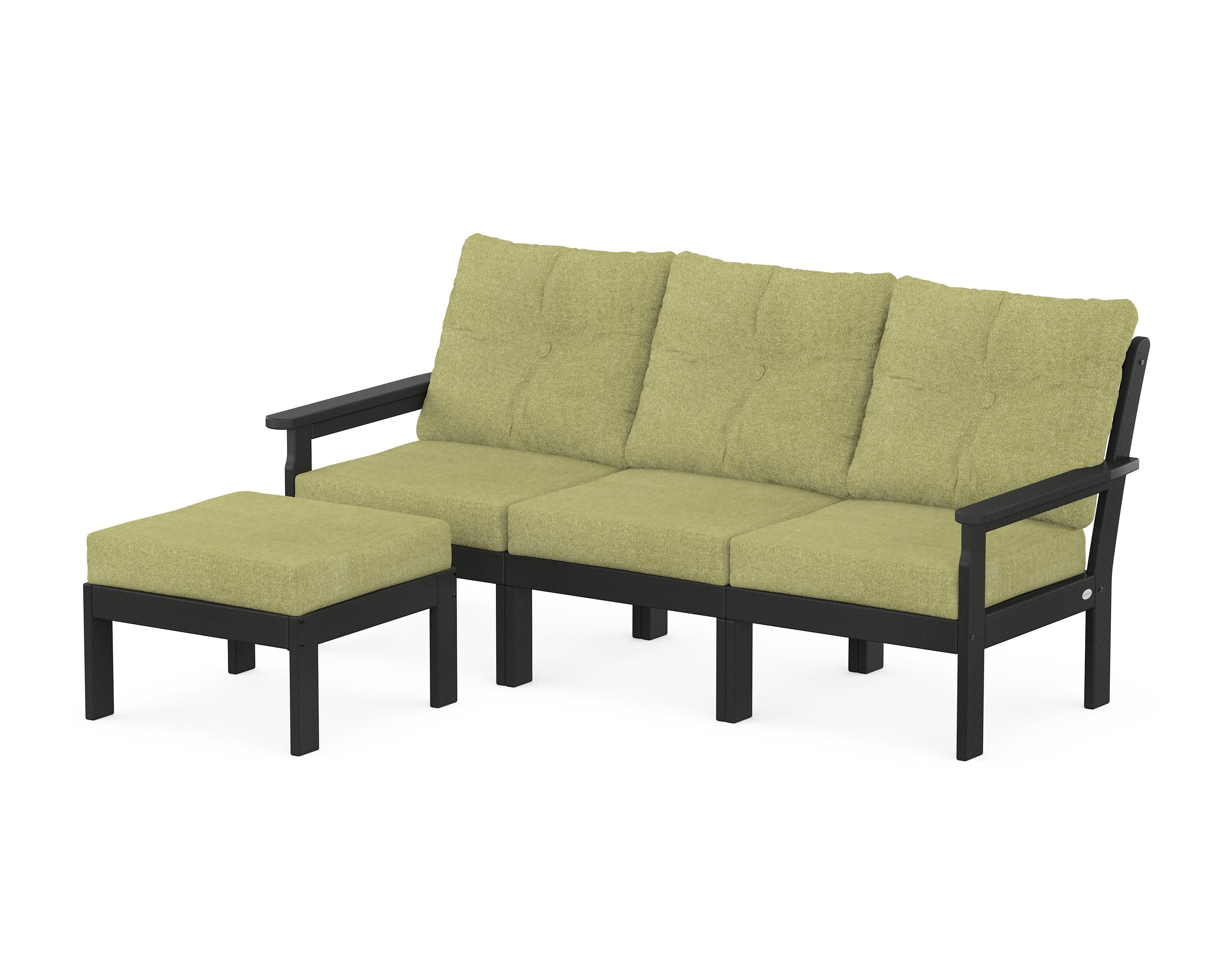 Vineyard 4-Piece Sectional with Ottoman in Black / Chartreuse Boucle