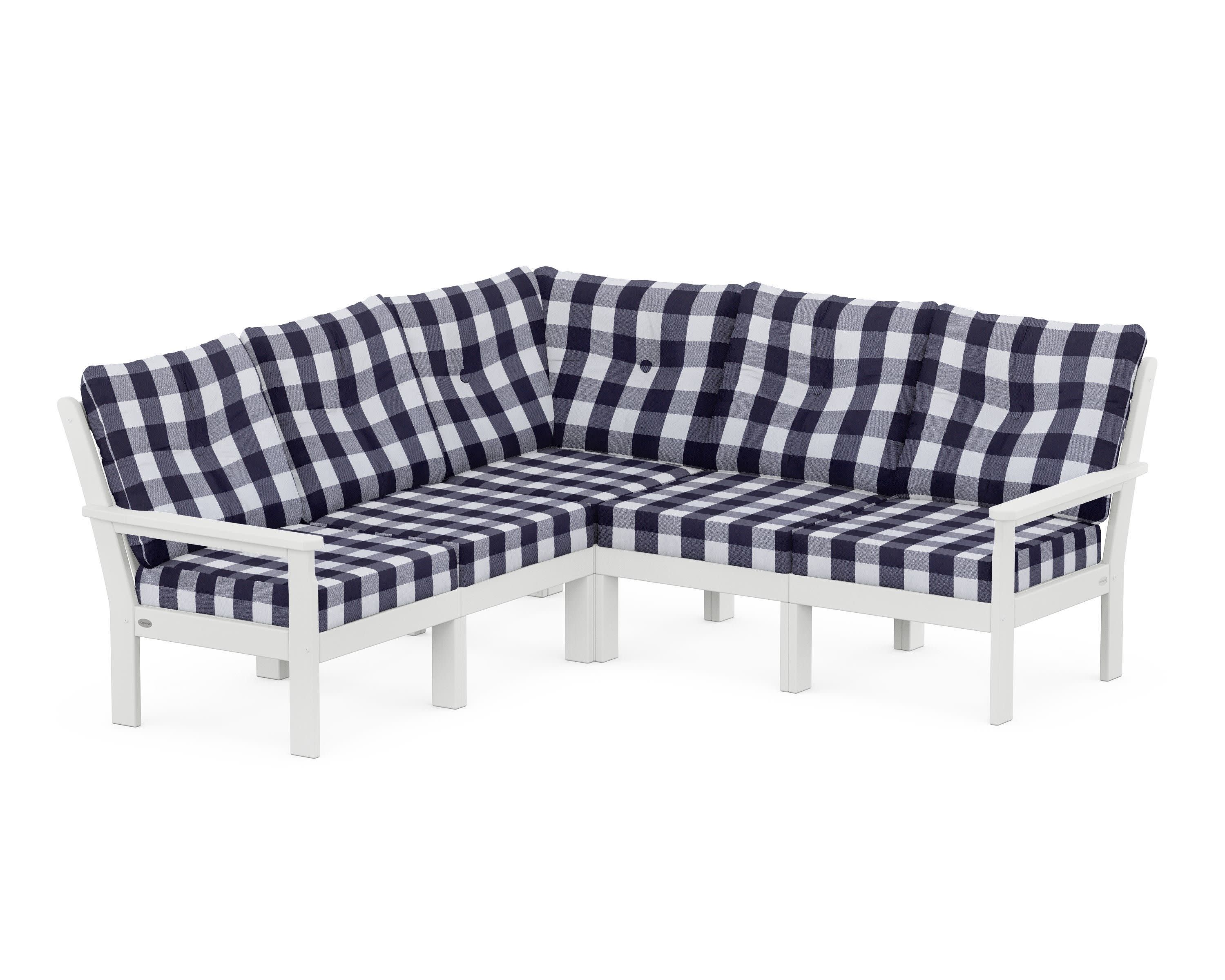 Vineyard 5-Piece Sectional in White / Buffalo Plaid Navy