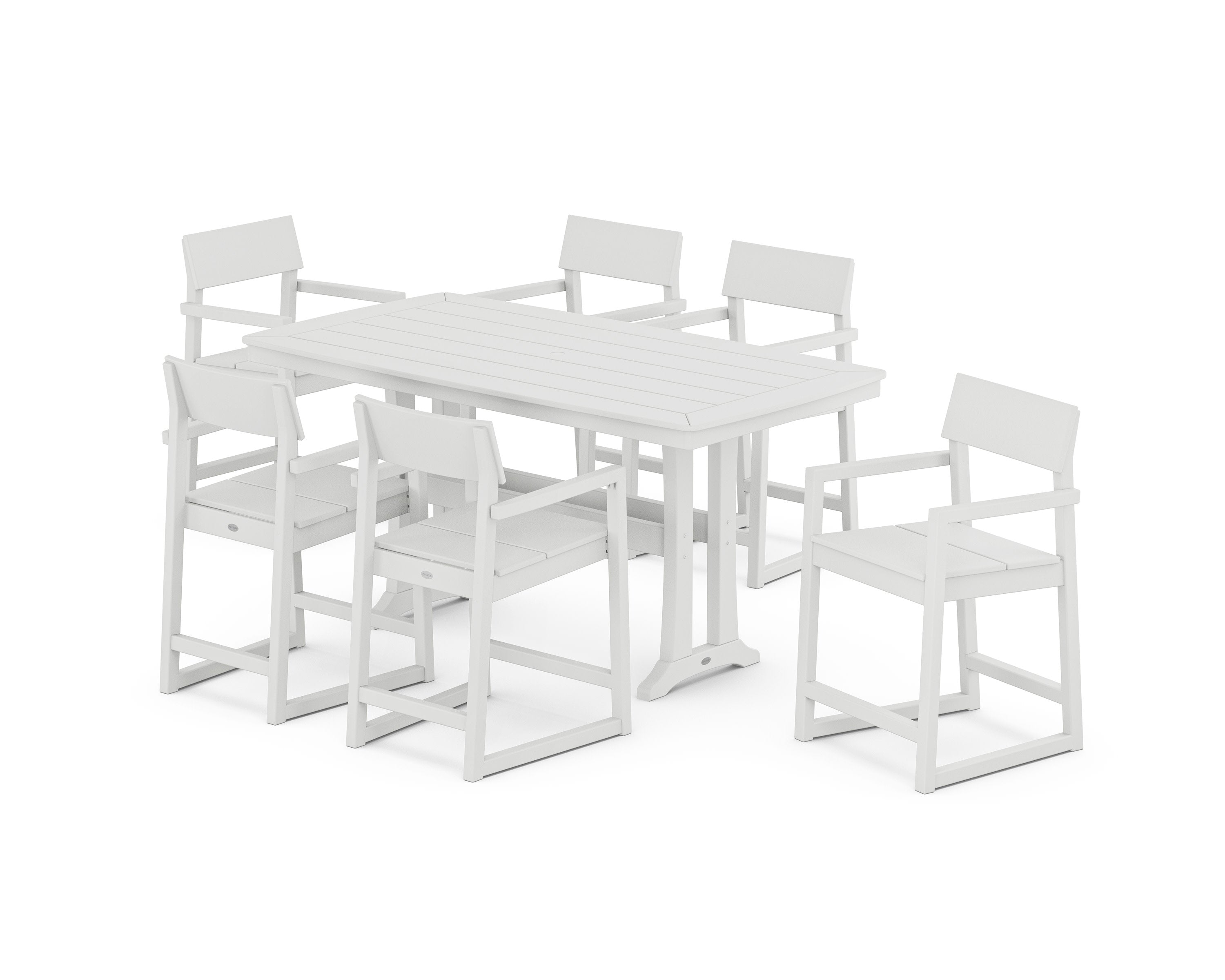 EDGE Arm Chair 7-Piece Counter Set with Trestle Legs in White