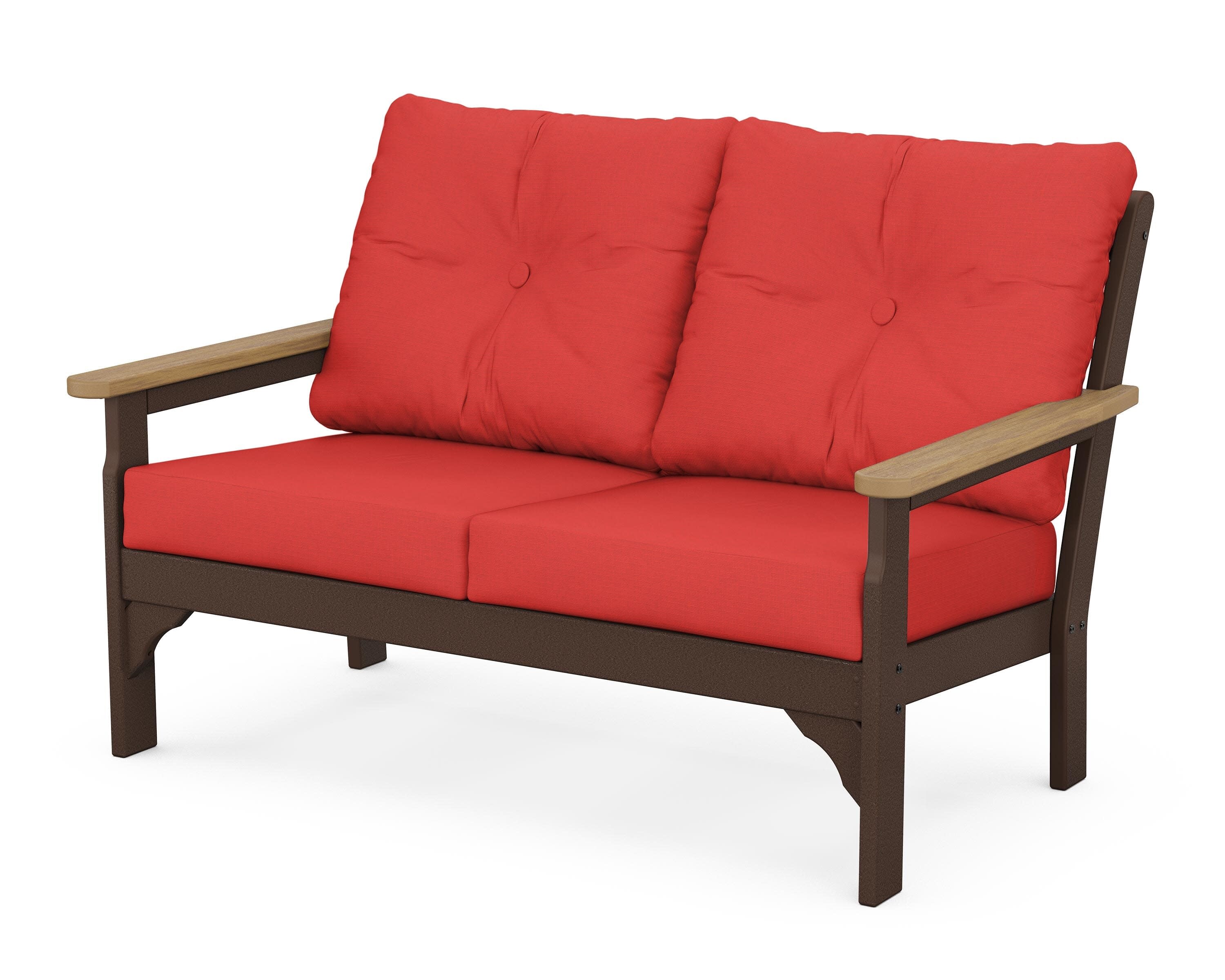 Vineyard Deep Seating Loveseat in Mahogany / Natural / Crimson Linen