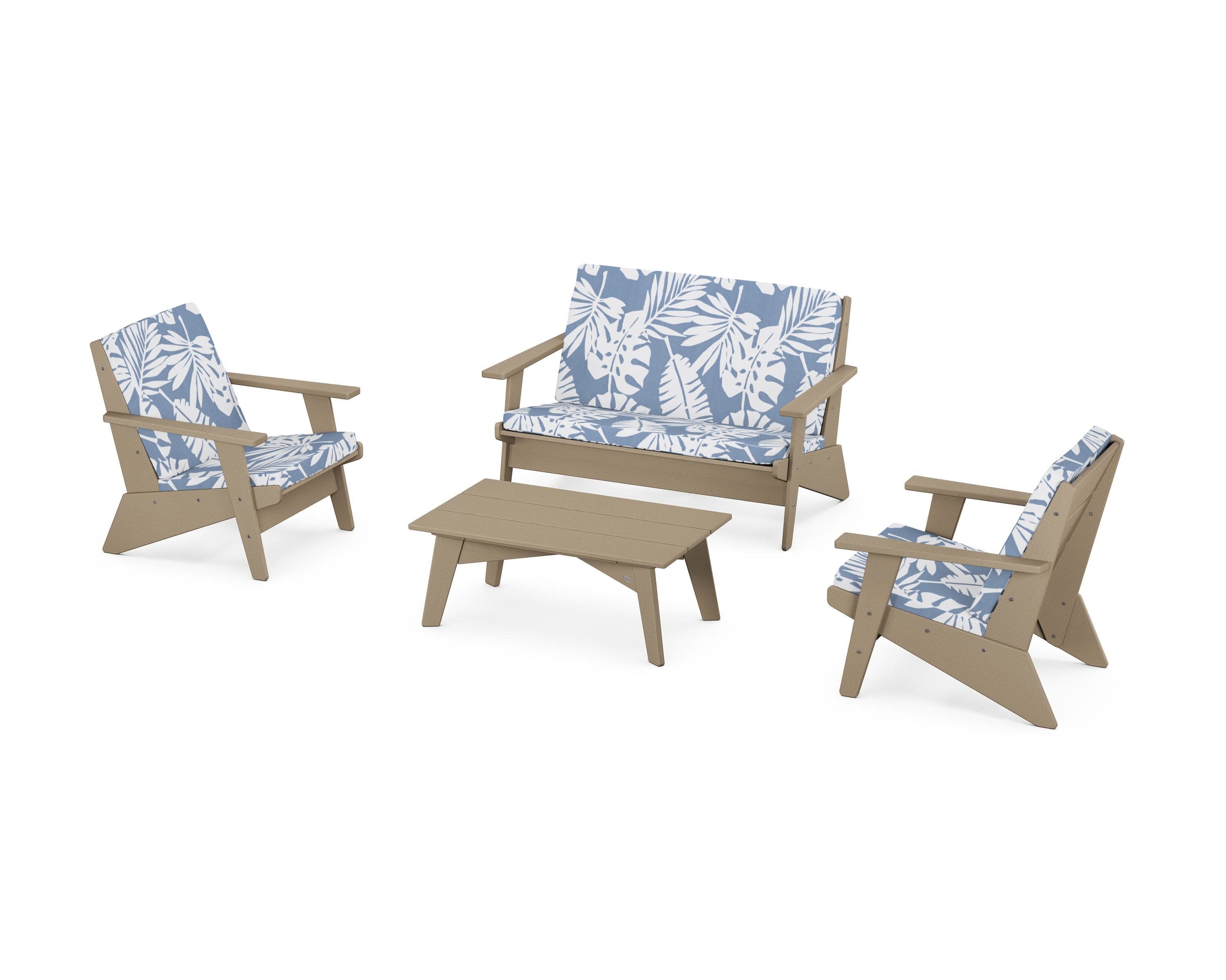 Riviera Modern Lounge 4-Piece Set in Vintage Sahara / Leaf Sky Blue