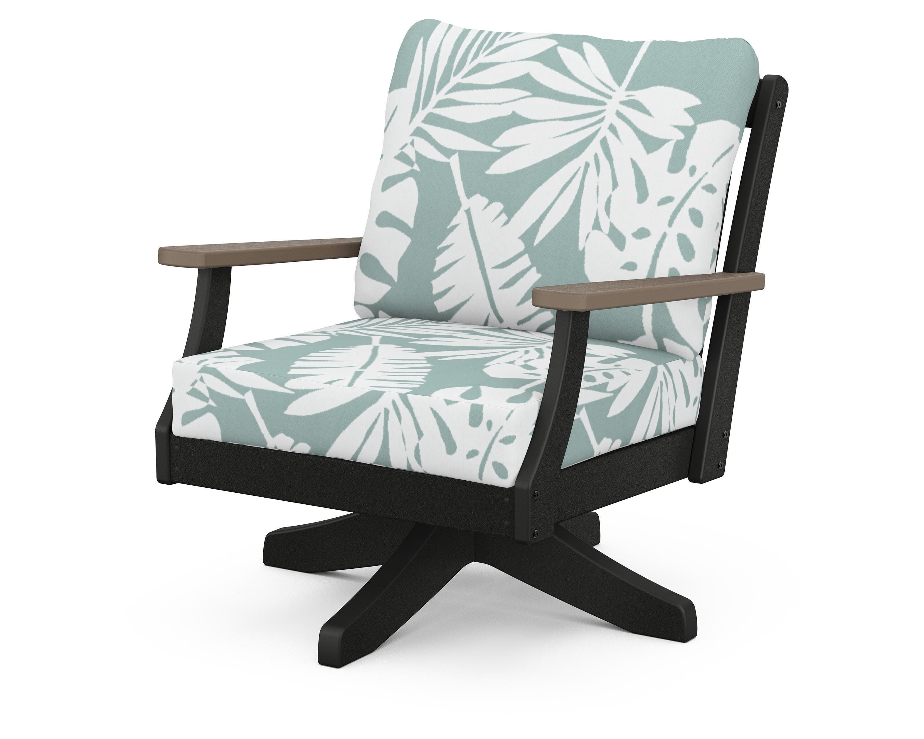 Braxton Deep Seating Swivel Chair in Black / Kona / Leaf Glacier Spa