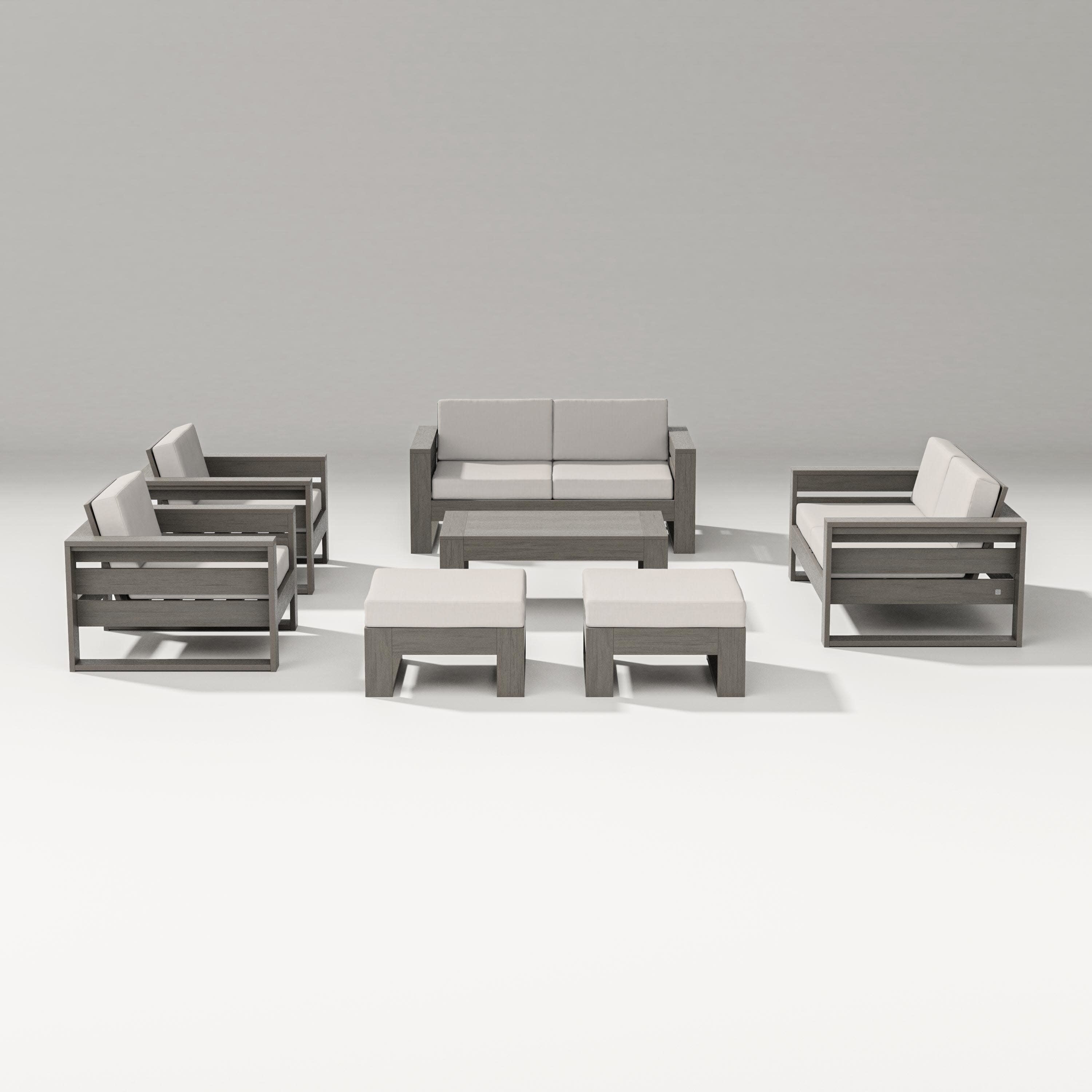 Latitude 7-Piece Lounge Loveseat Set in Driftwood / Cast Ash