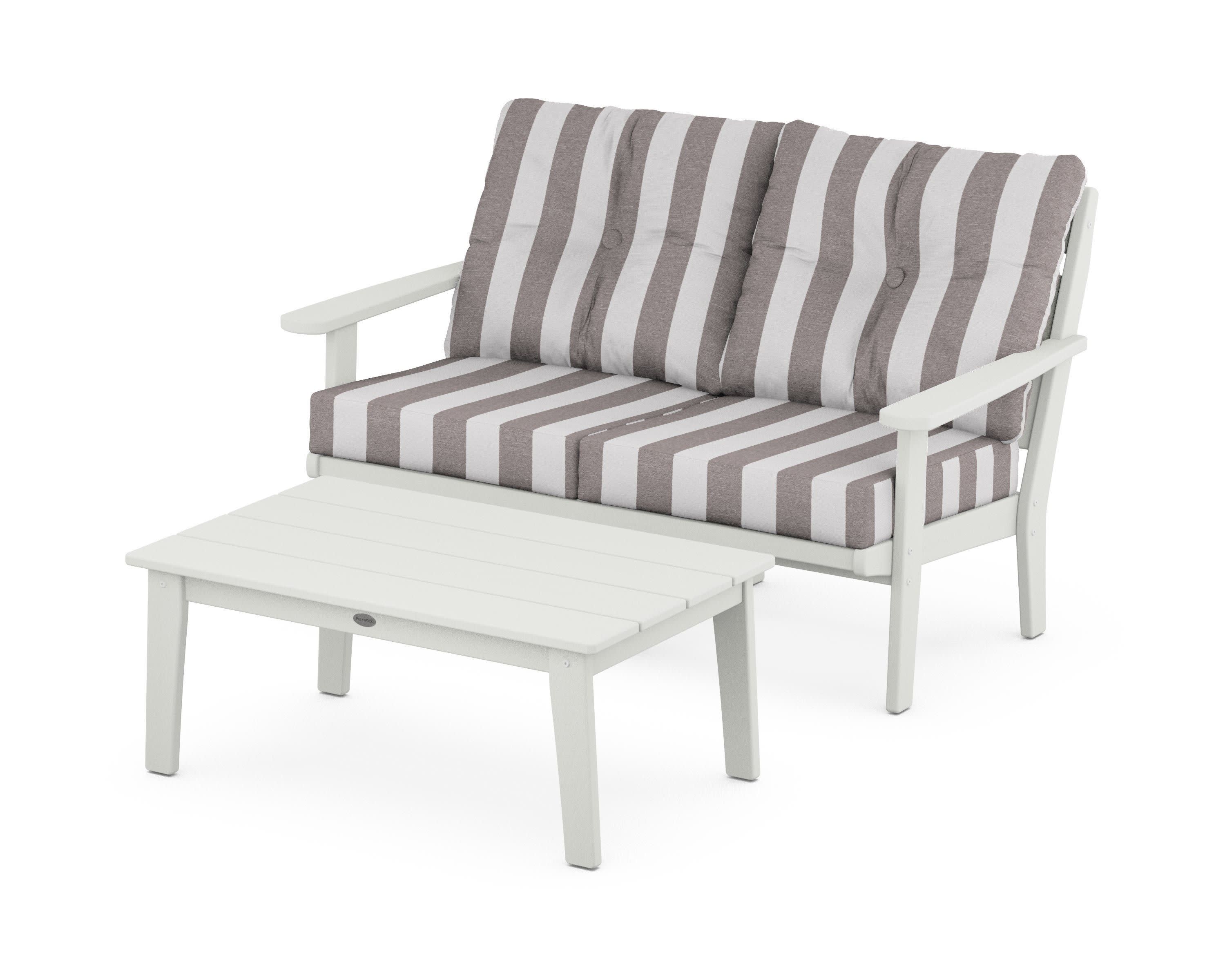 Lakeside 2-Piece Lounge Loveseat Set in Vintage White / Cabana Stripe Grey Mist