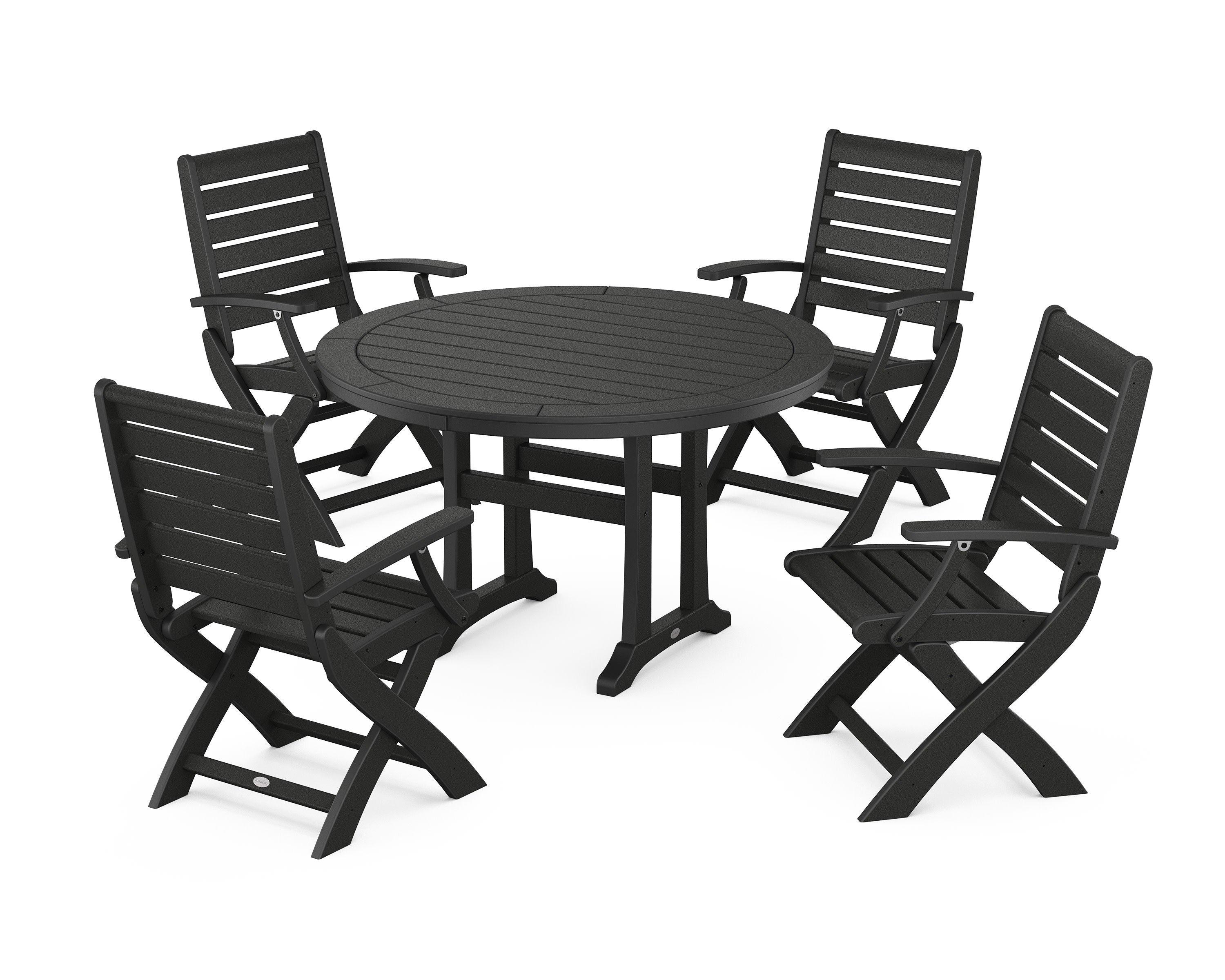 Signature Folding Chair 5-Piece Round Dining Set with Trestle Legs in Black