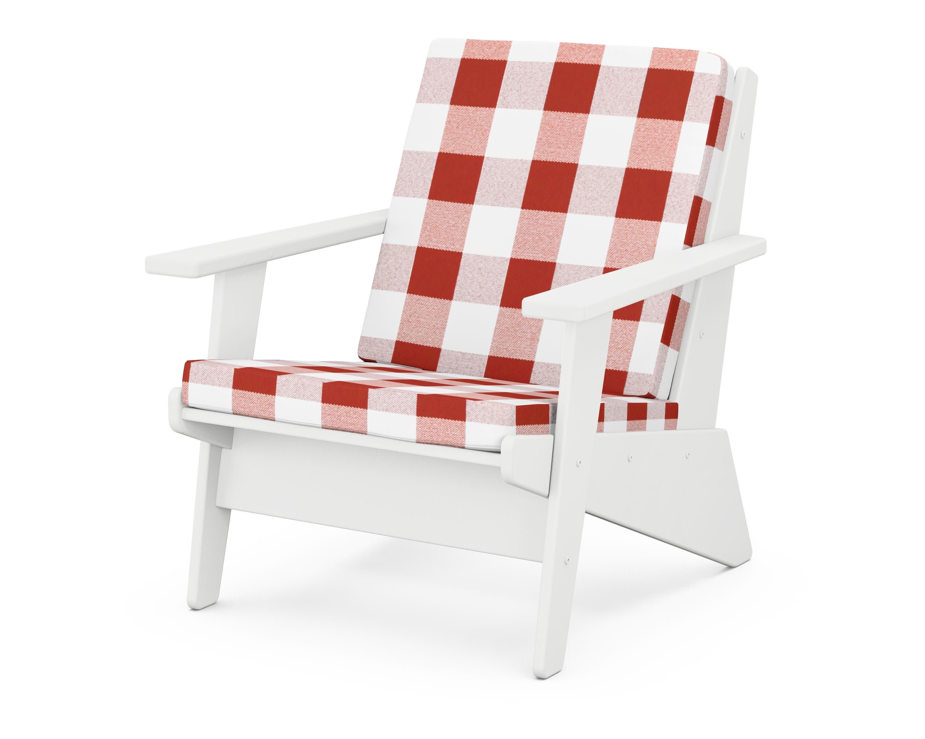 Riviera Modern Lounge Chair in White / Buffalo Plaid Crimson