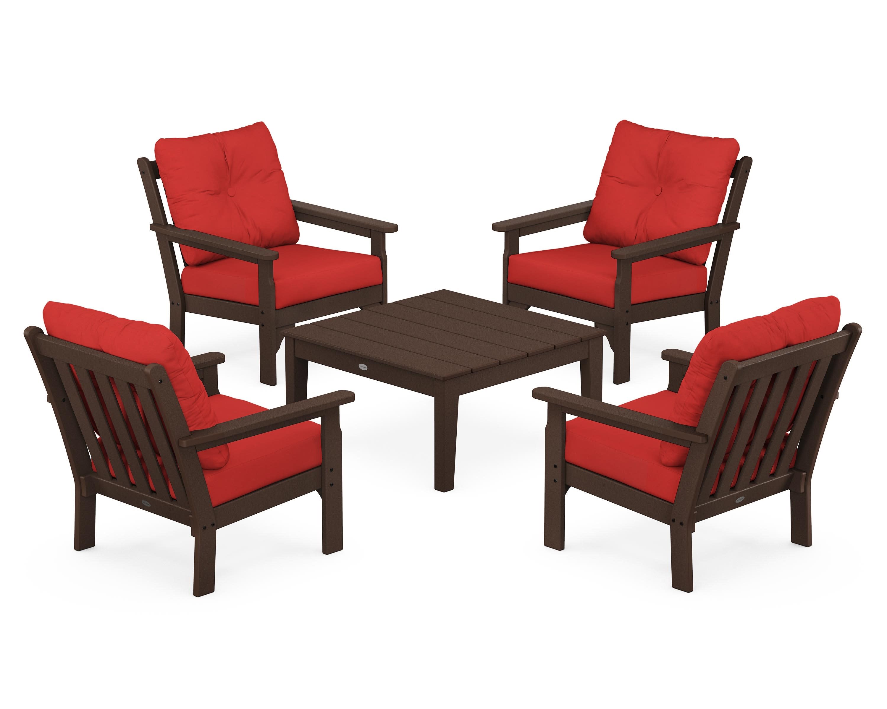 Vineyard 5-Piece Deep Seating Conversation Set in Mahogany / Crimson Linen