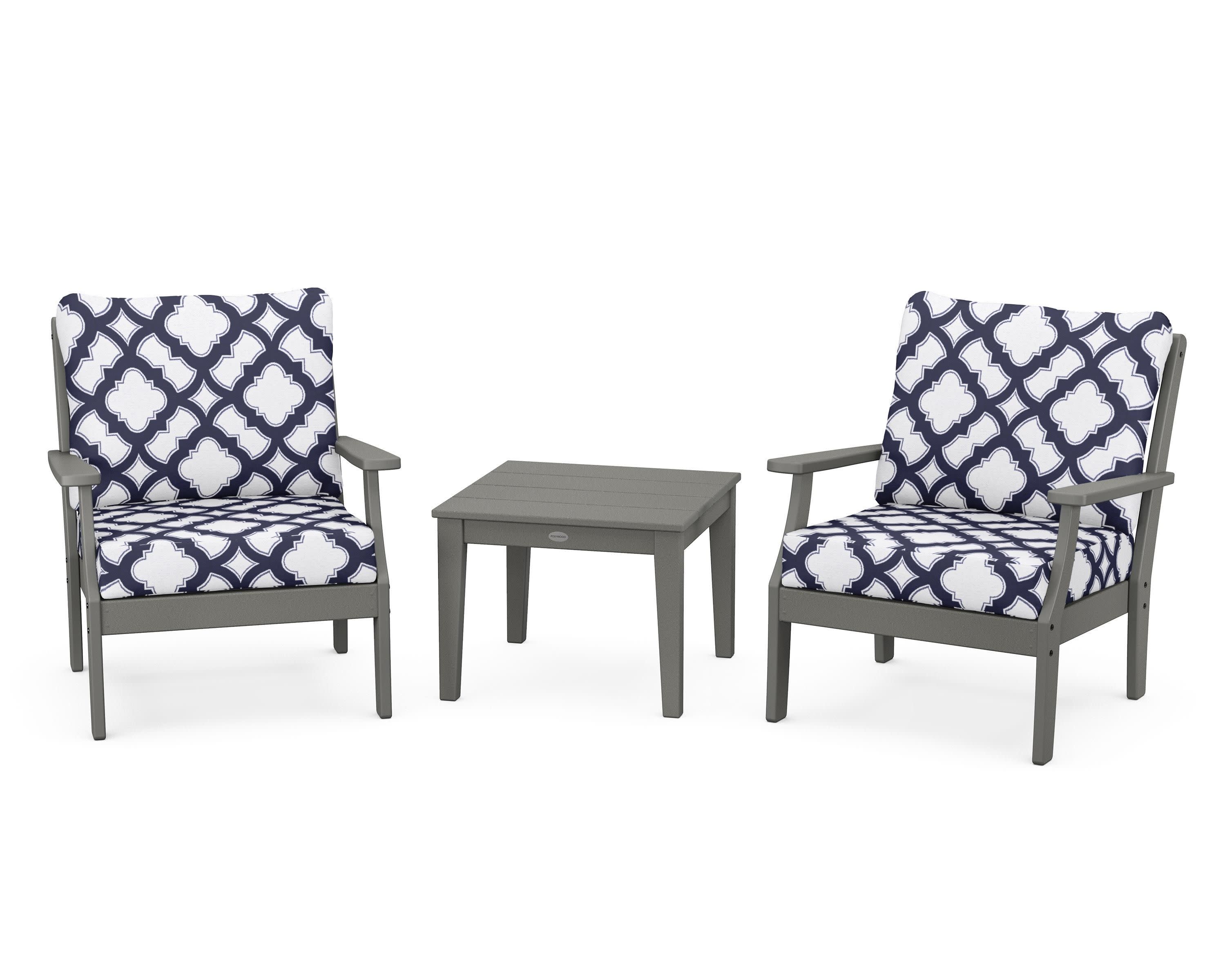 Braxton 3-Piece Deep Seating Set in Slate Grey / Trellis Navy