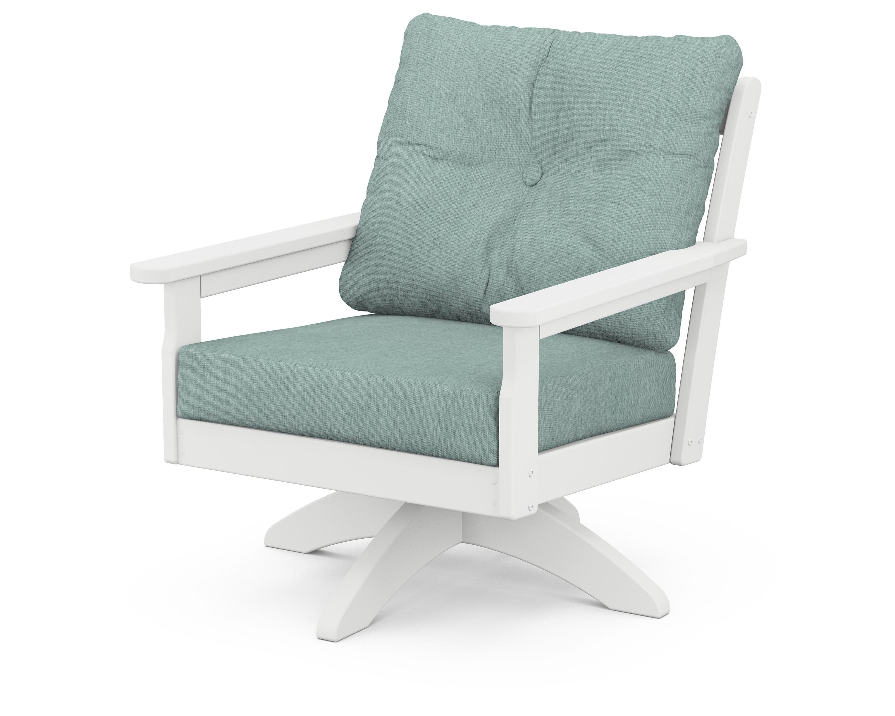 Vineyard Deep Seating Swivel Chair in White / Glacier Spa