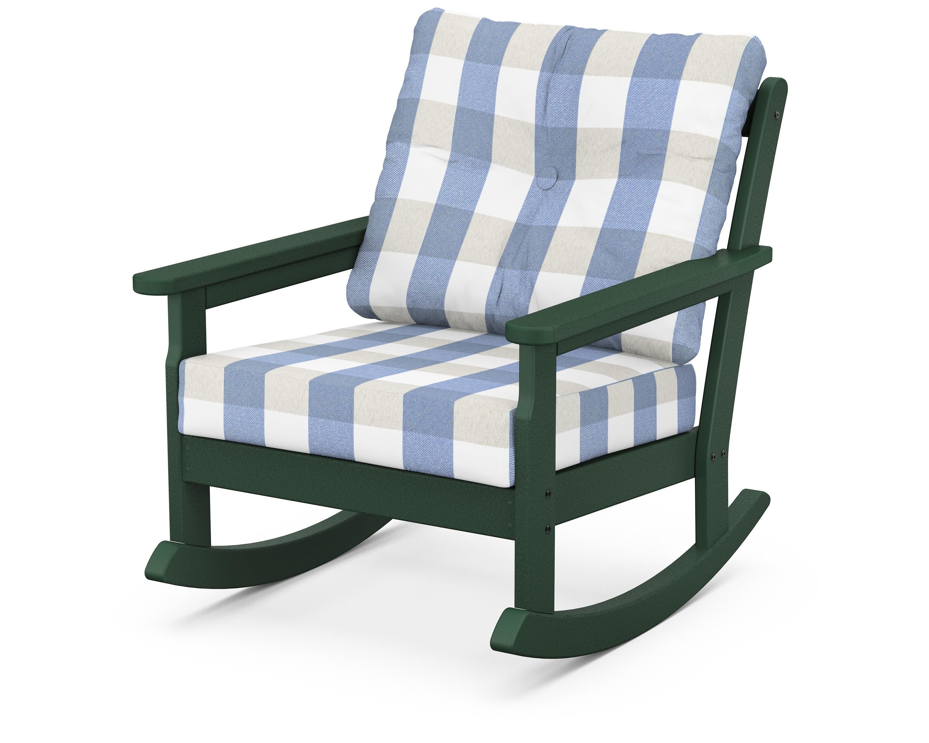 Vineyard Deep Seating Rocking Chair in Green / Buffalo Plaid Sky Blue