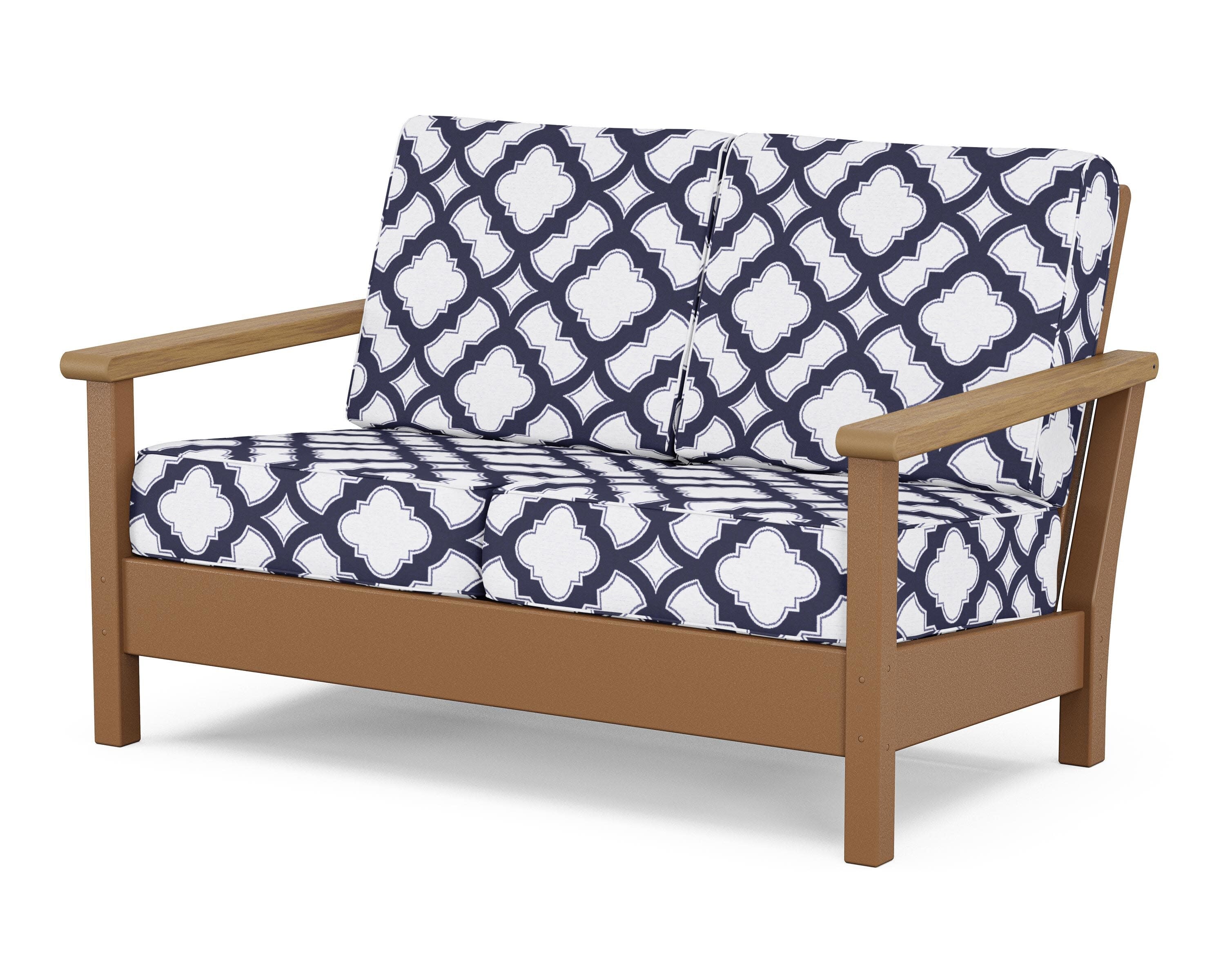 Harbour Deep Seating Loveseat in Teak / Natural / Trellis Navy