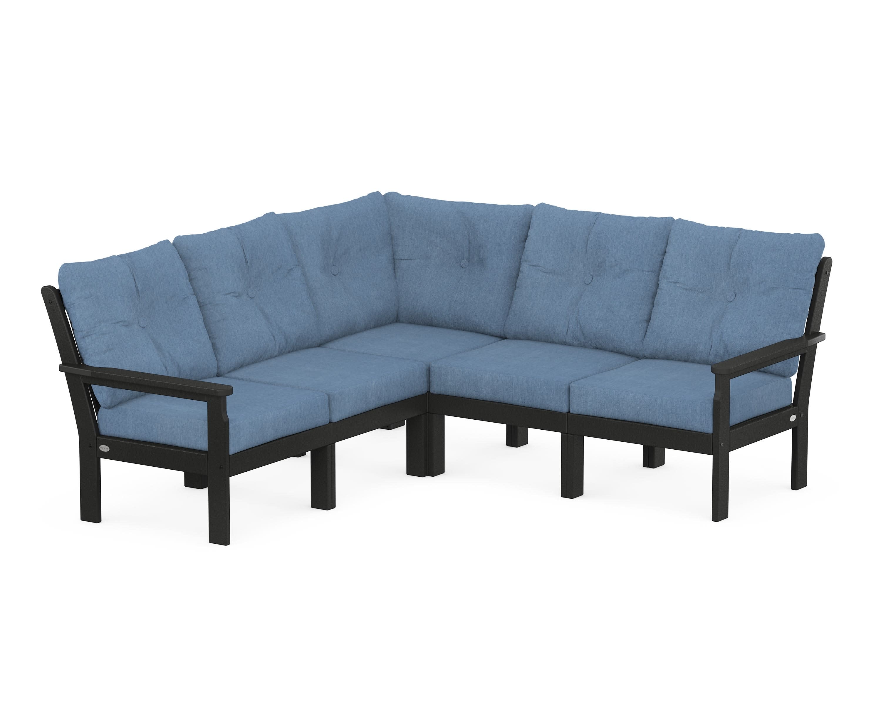 Vineyard 5-Piece Sectional in Black / Sky Blue