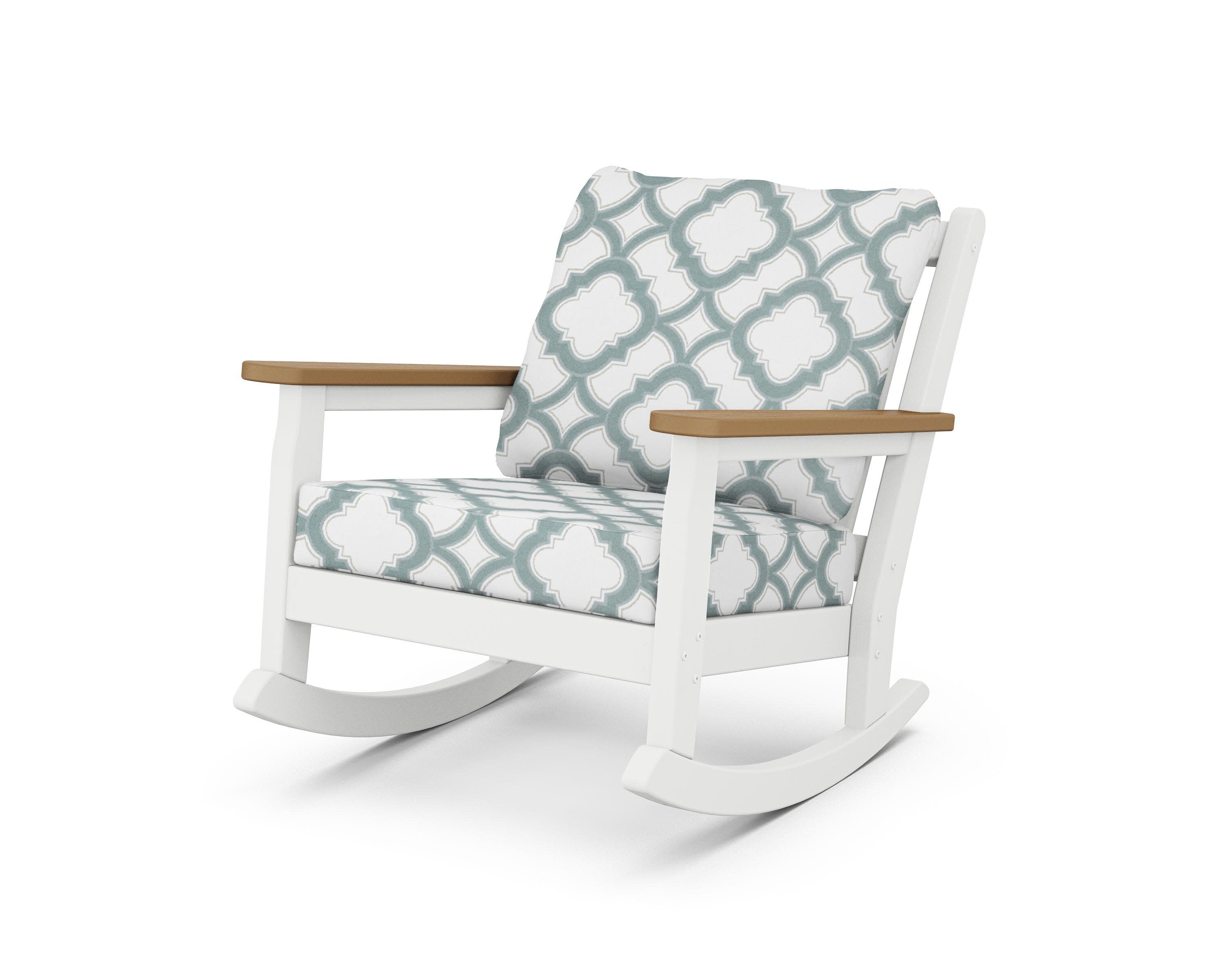 Chippendale Deep Seating Rocking Chair in White / Natural / Trellis Glacier Spa