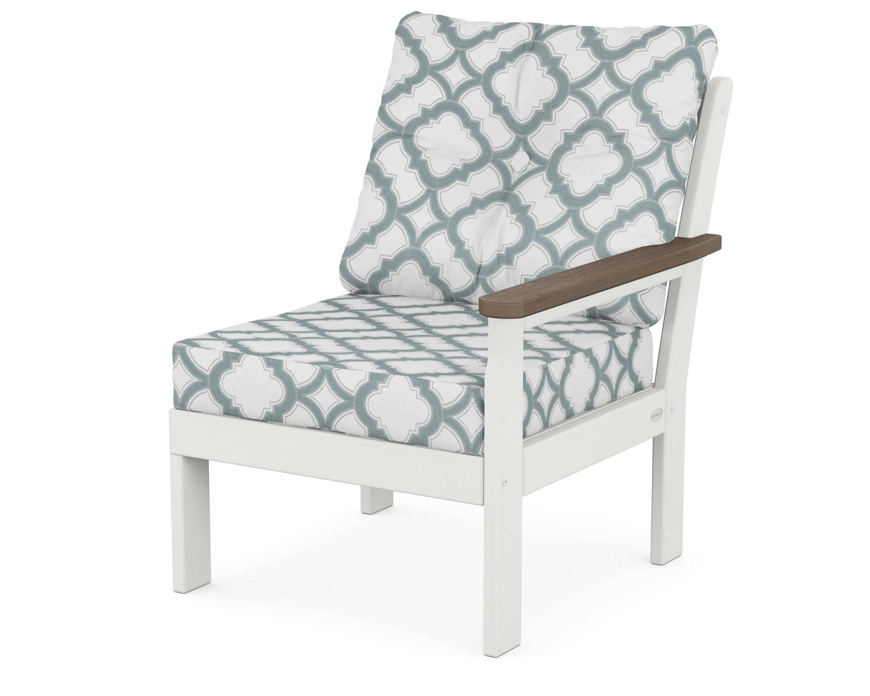 Vineyard Modular Right Arm Chair in White / Kona / Trellis Glacier Spa
