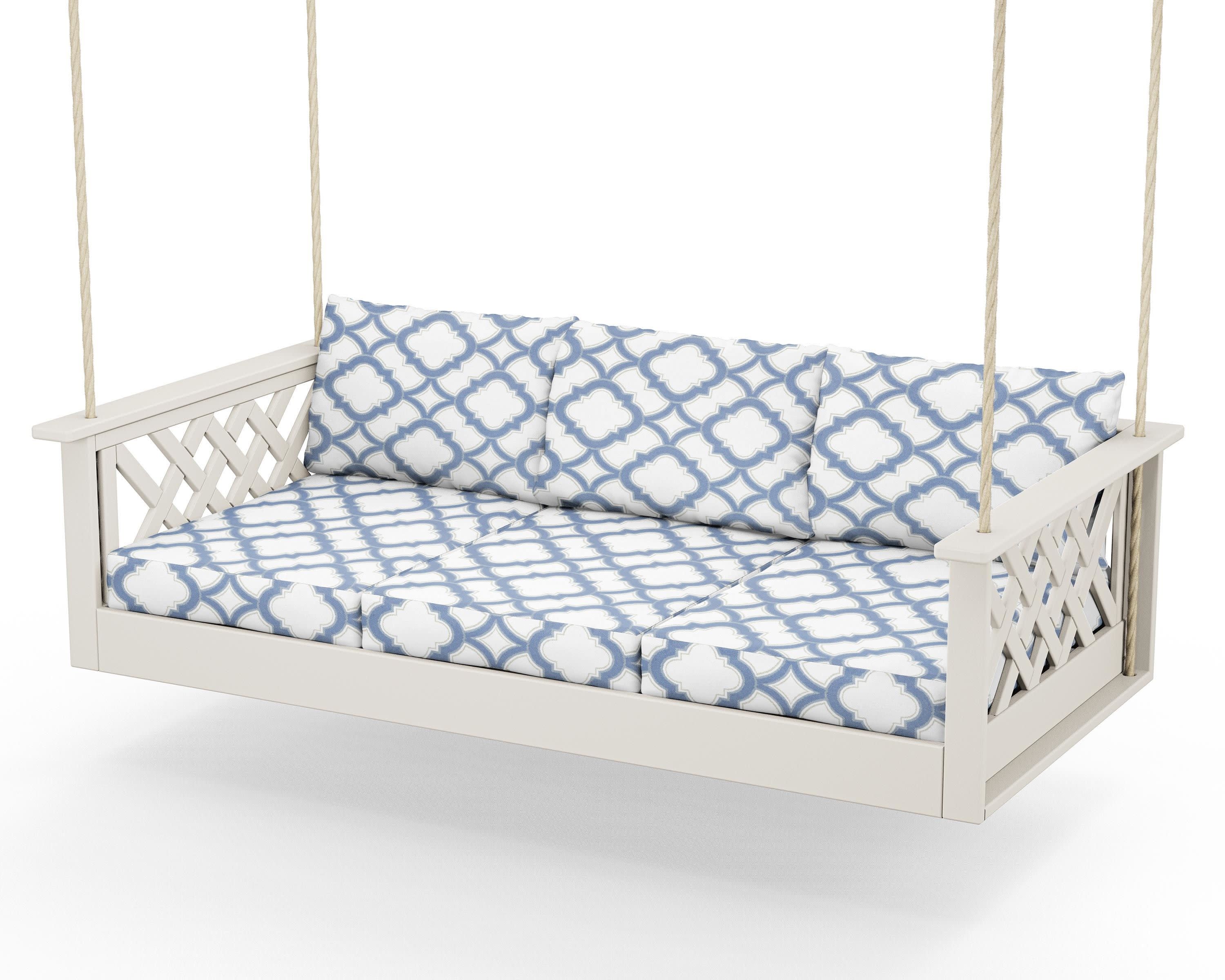 Wovendale Daybed Swing in Sand / Trellis Sky Blue