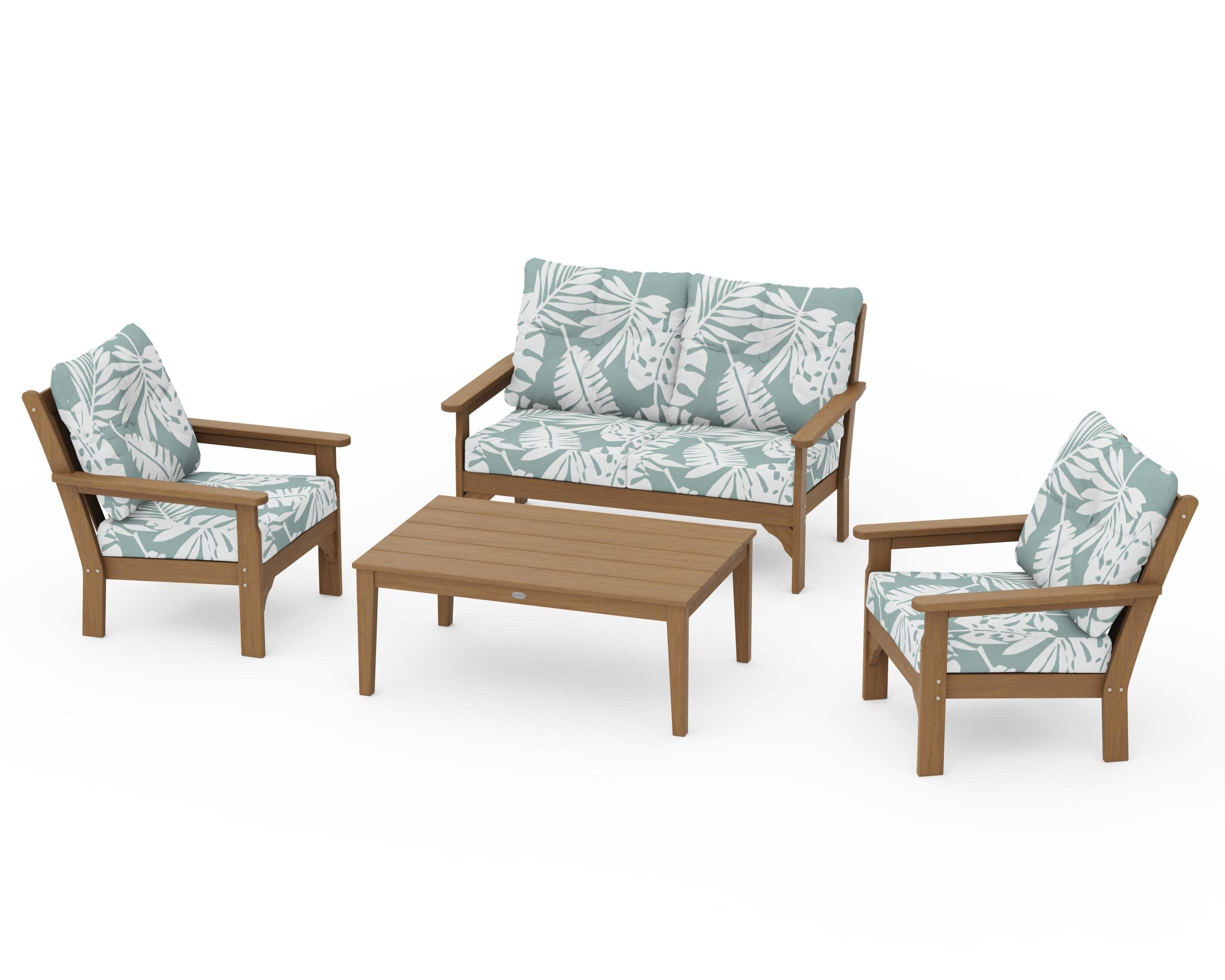 Vineyard 4-Piece Deep Seating Set in Natural / Leaf Glacier Spa