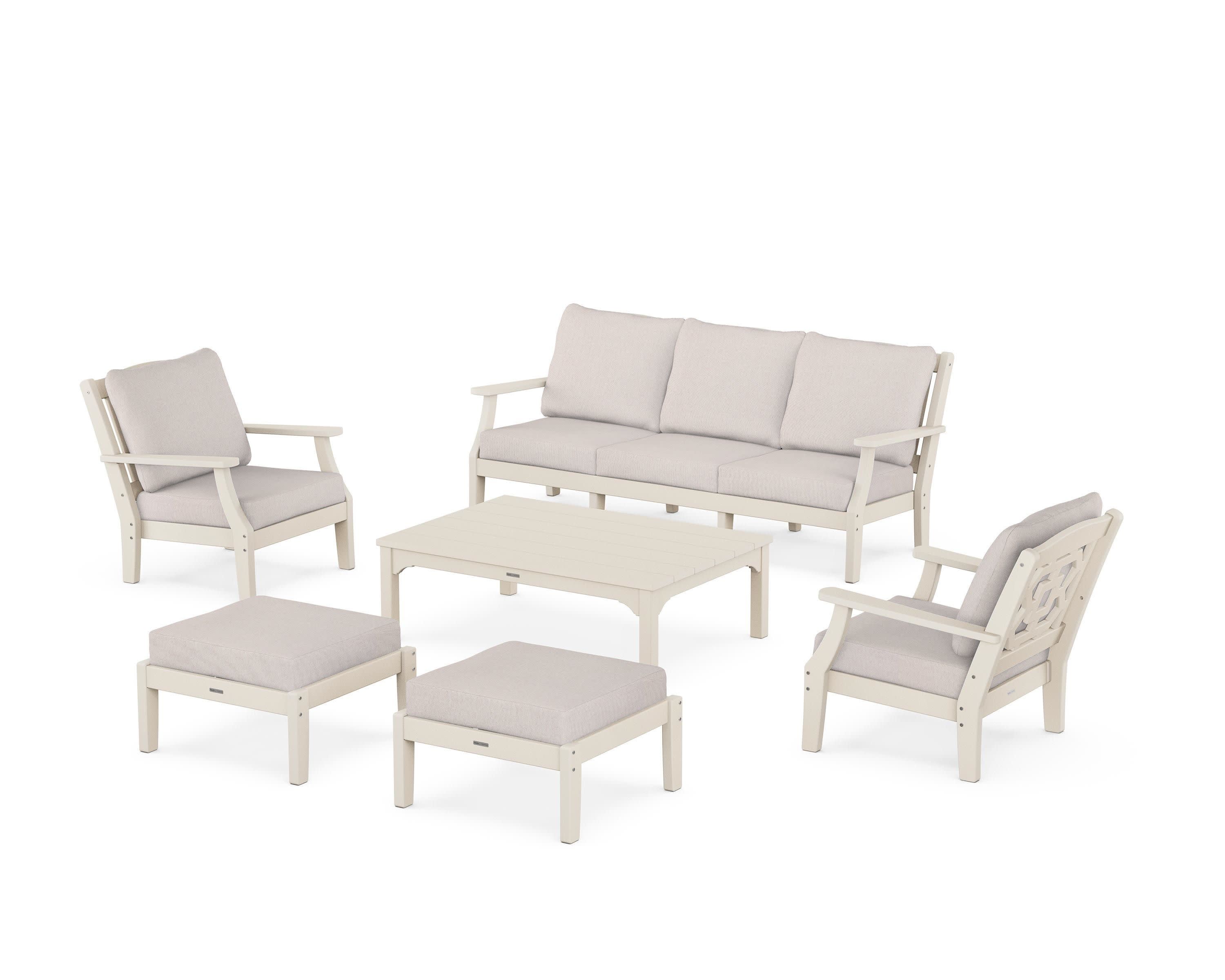 Chinoiserie 6-Piece Lounge Sofa Set in Sand / Dune Burlap