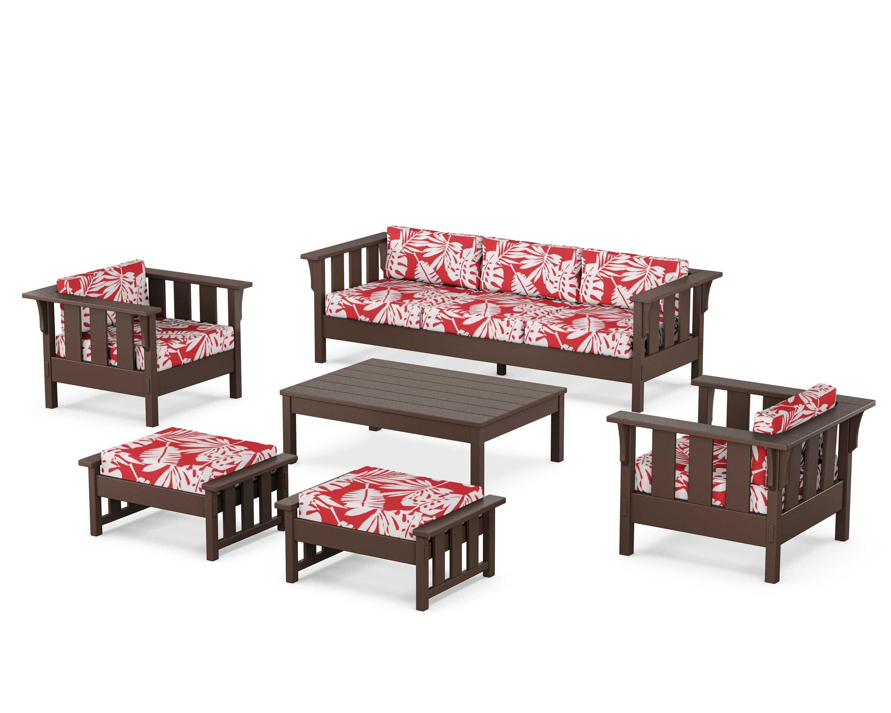 Acadia 6-Piece Lounge Sofa Set in Mahogany / Leaf Crimson
