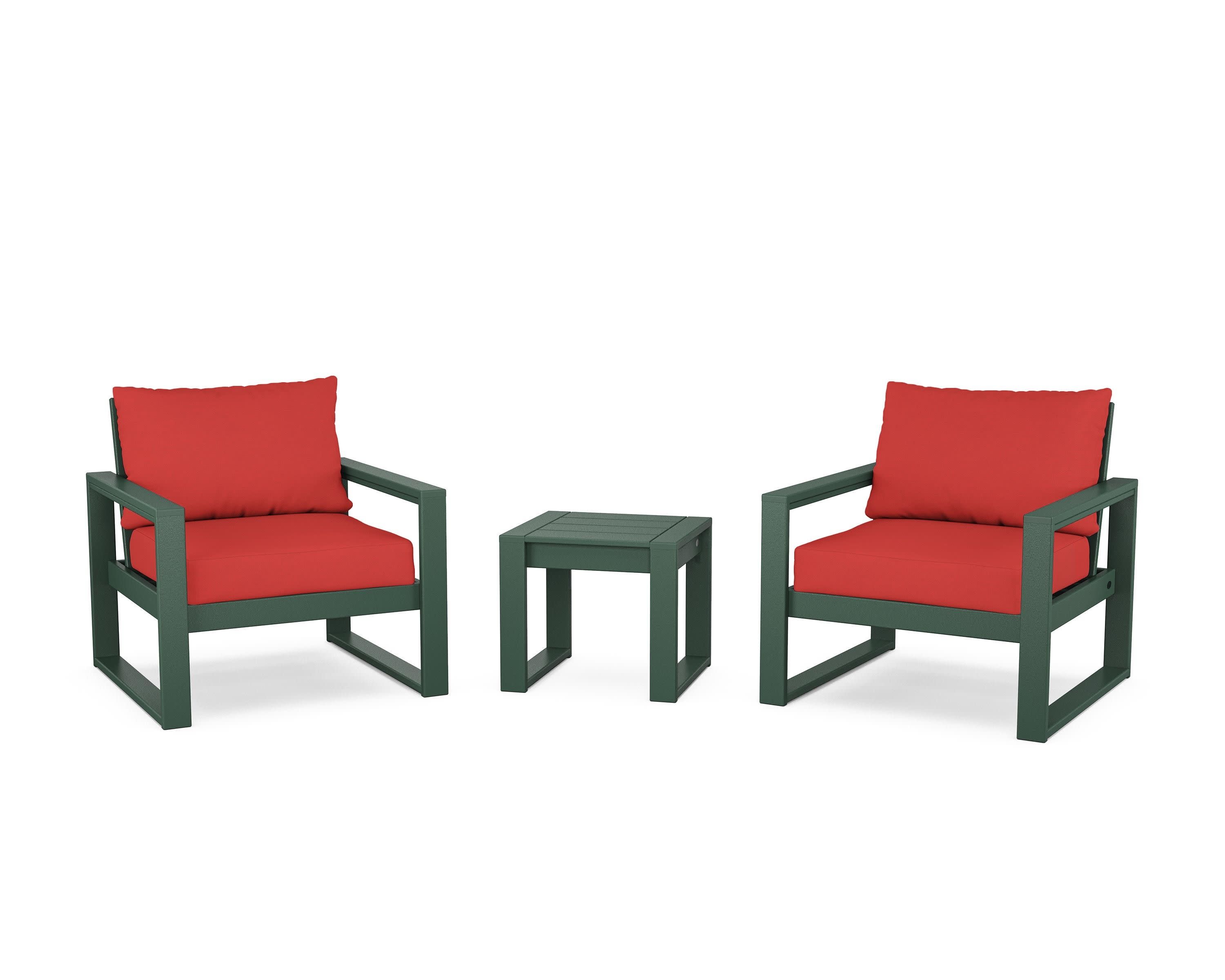 EDGE Sectional 3-Piece Deep Seating Set in Green / Crimson Linen