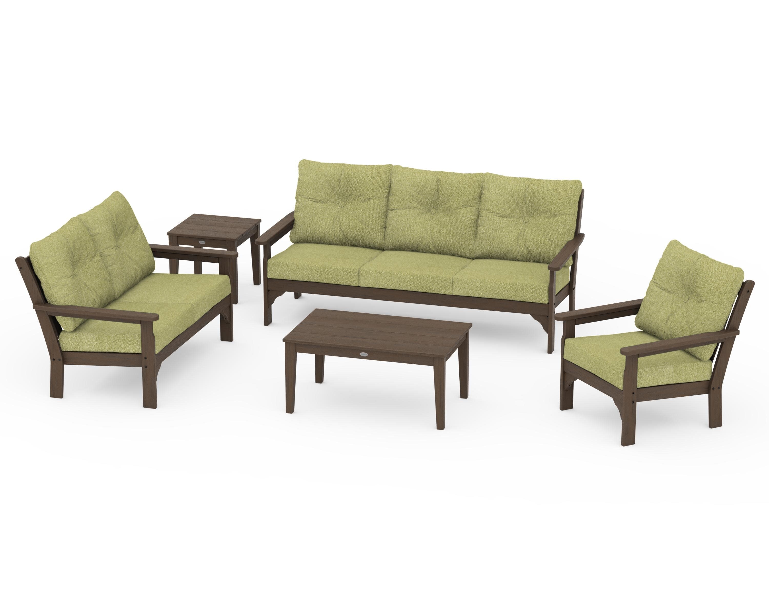 Vineyard 5 Piece Deep Seating Set in Kona / Chartreuse Boucle
