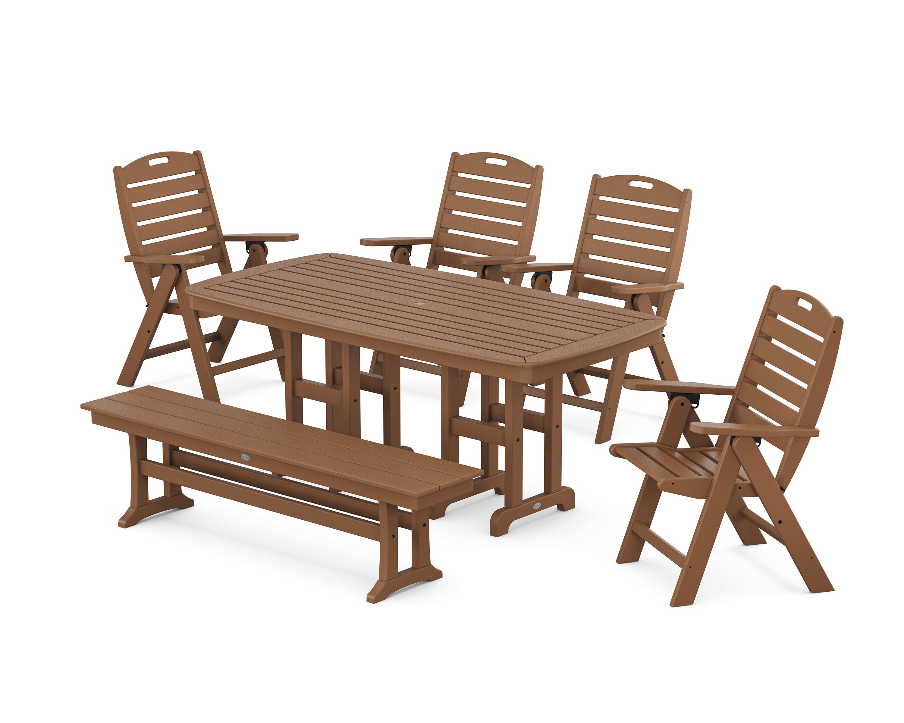 Nautical Highback 6-Piece Dining Set with Bench in Teak